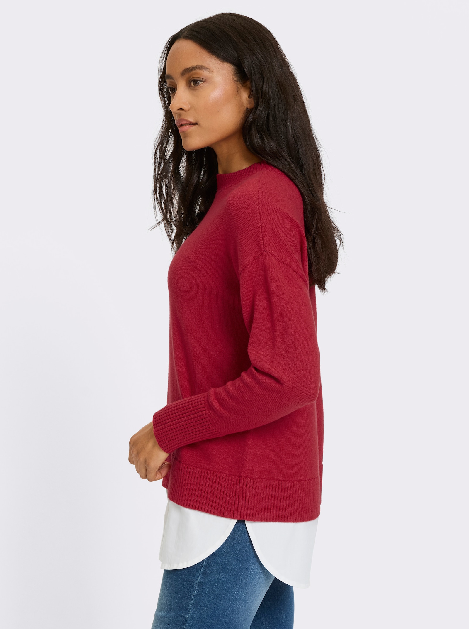 heine 2-in-1-Pullover mit Bluseneinsatz - rot
