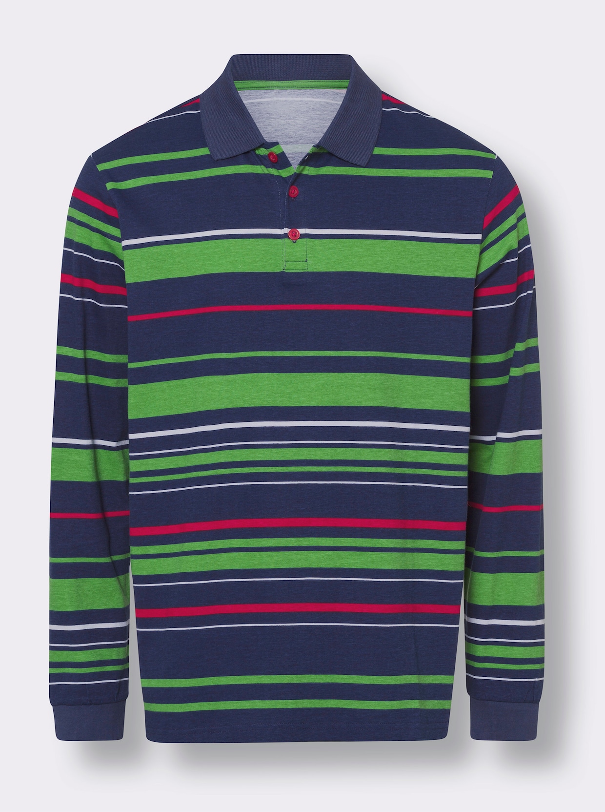 Poloshirt met lange mouwen - marine/appel gestreept