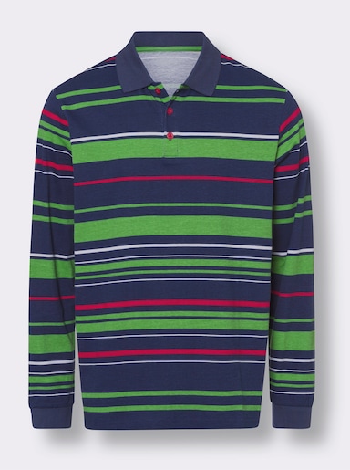 Poloshirt met lange mouwen - marine/appel gestreept
