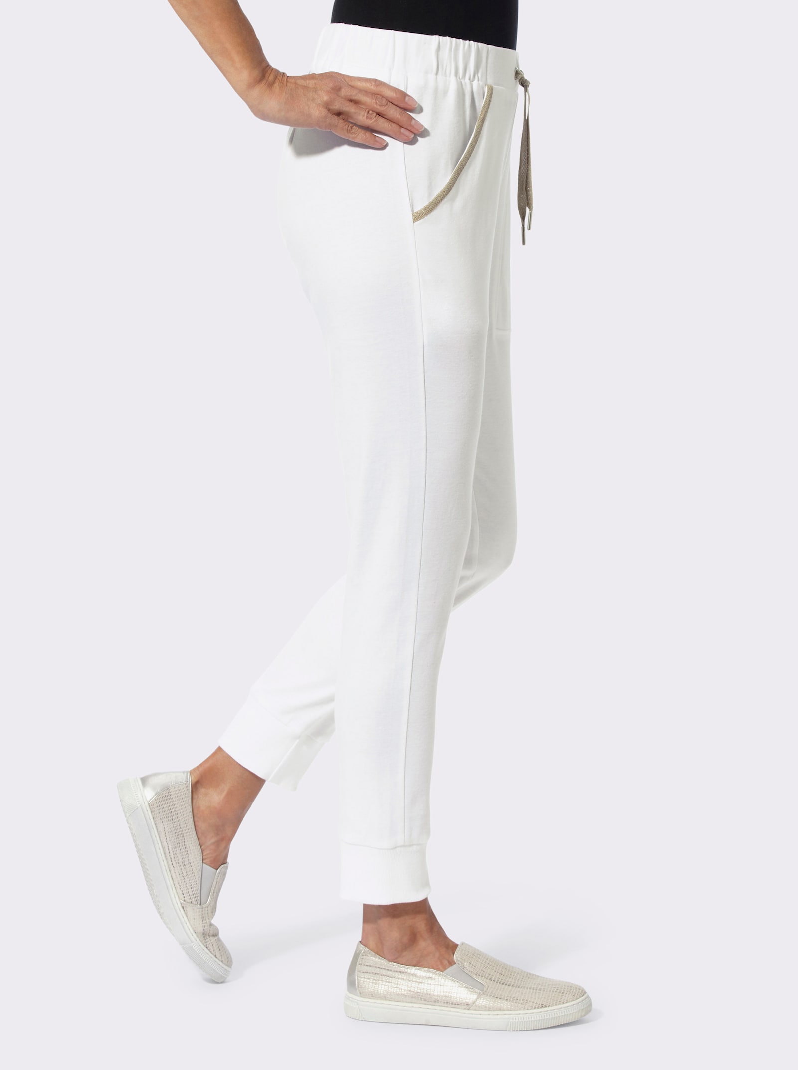 Sweathose mit gerippten Bündchen - weiß-beige
