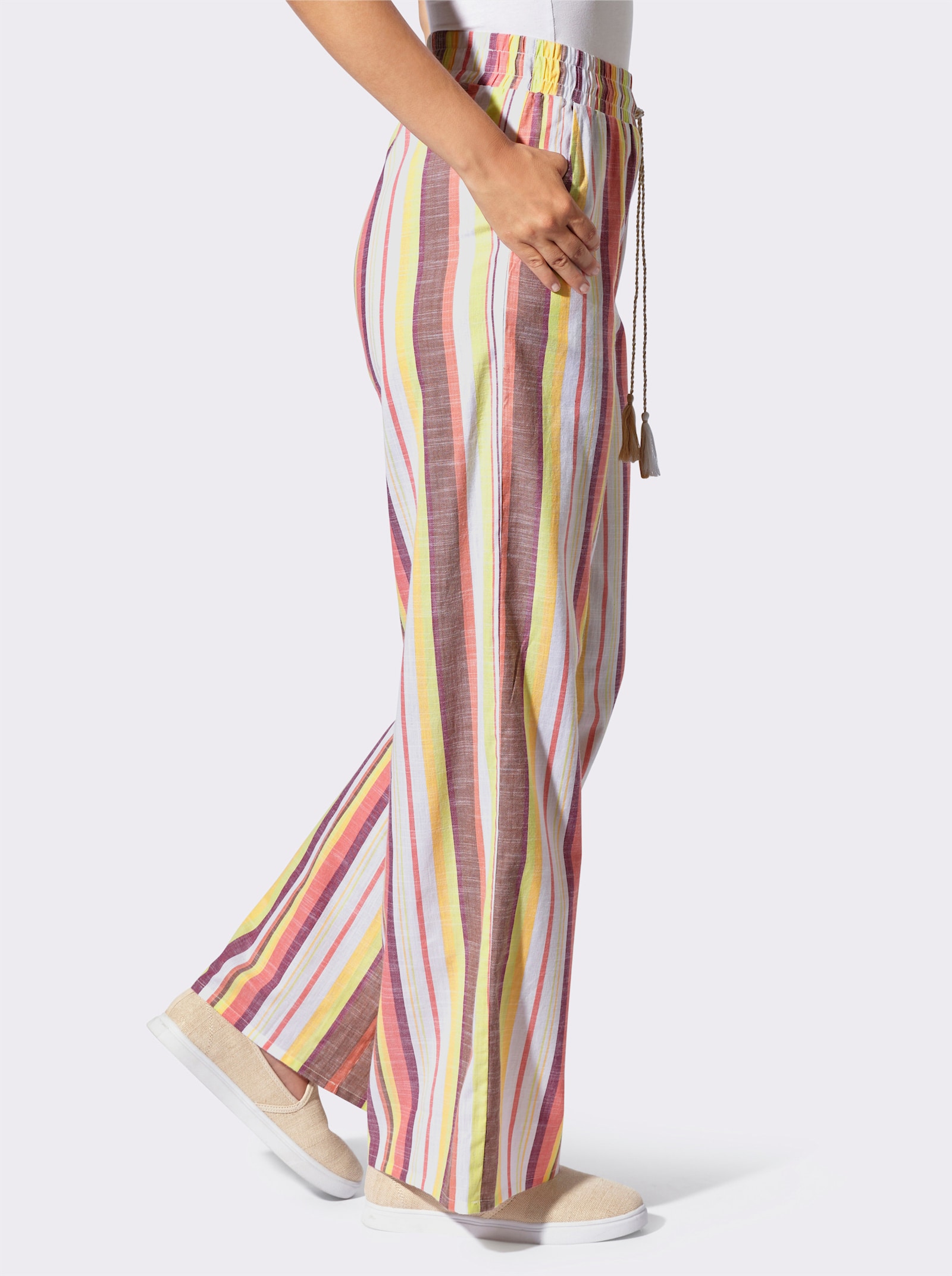 Schlupfhose mit breitem Dehnbund - pistazie-ecru-gestreift