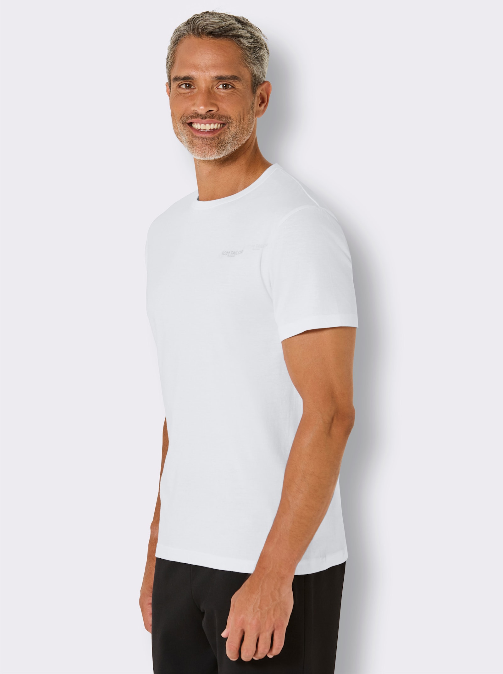 TOM TAILOR Rundhalsshirt mit Logo-Print - 3x weiß