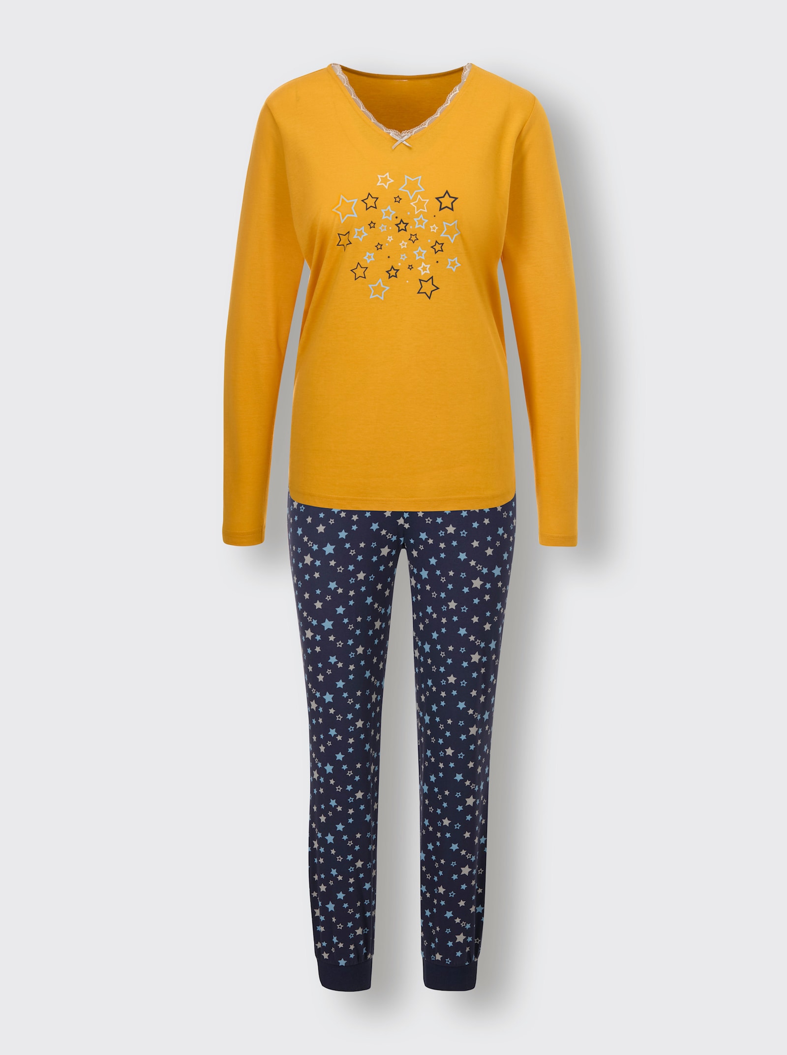 wäschepur Schlafanzug - ocker-marine-bedruckt