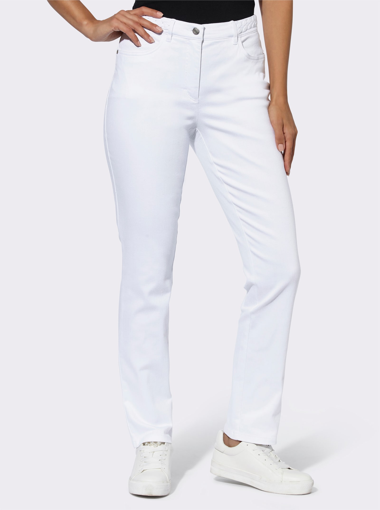 Cosma Jeans met gevlochten kabelgedeelte op de band - wit