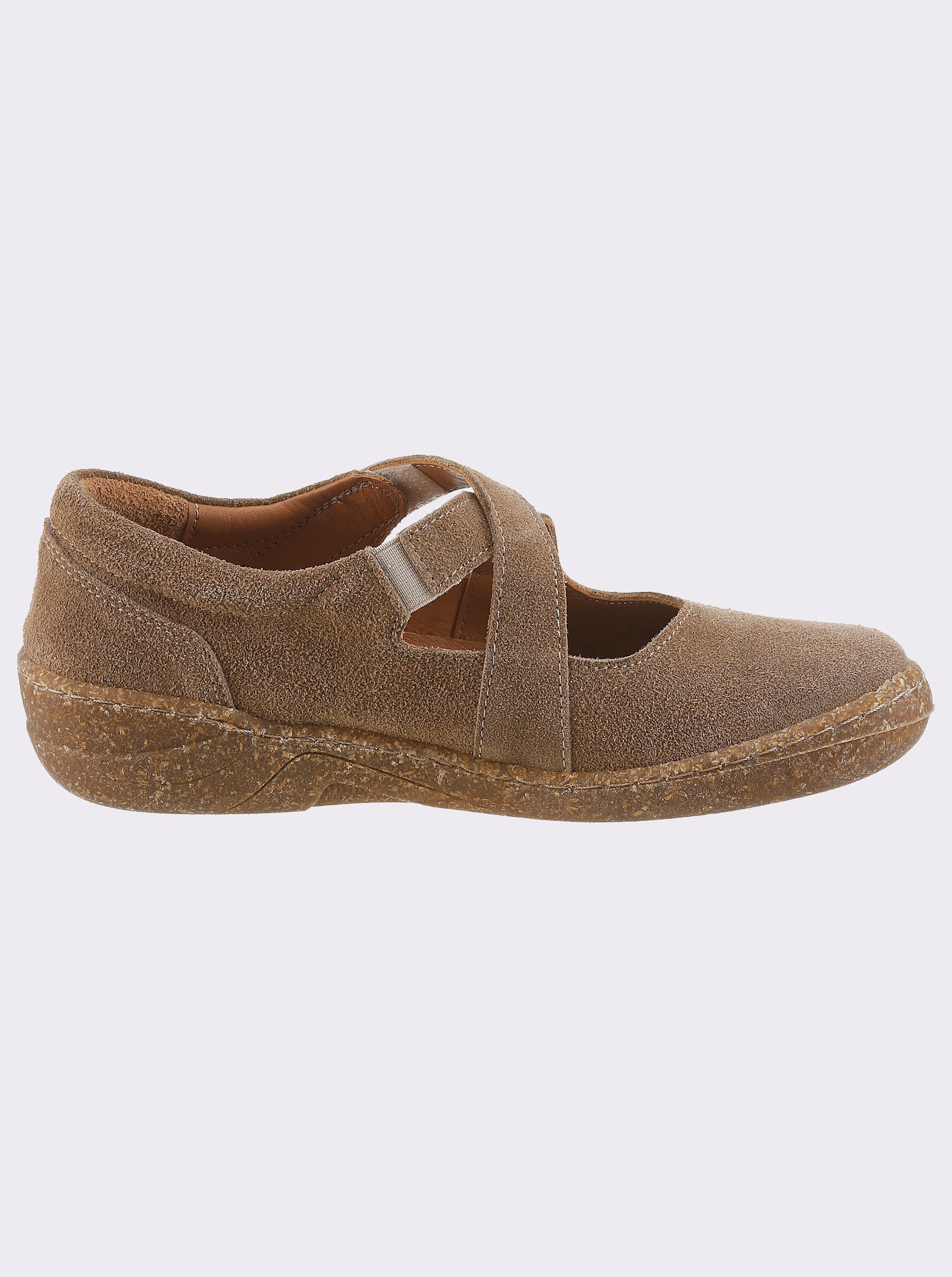airsoft modern+ Slipper aus Veloursleder, Klettverschluss - beige