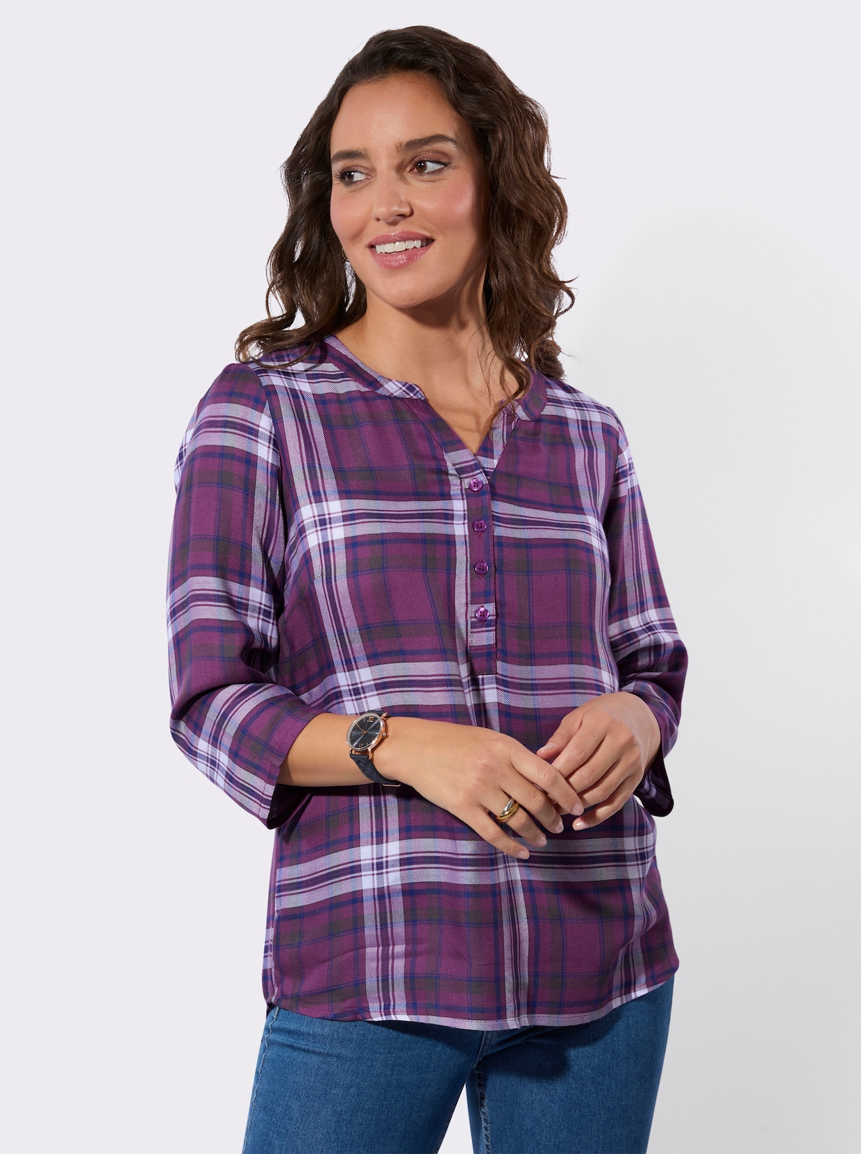 Karobluse - violett-jeansblau-kariert