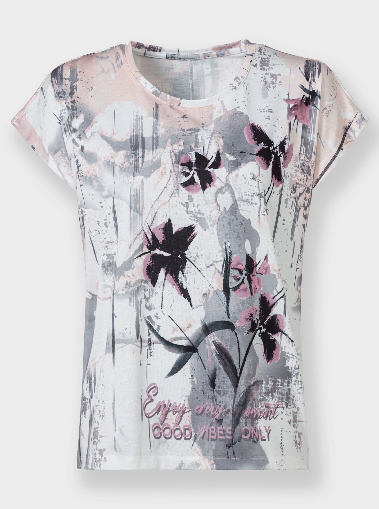 Print-Shirt mit floralem Muster - steingrau-bedruckt