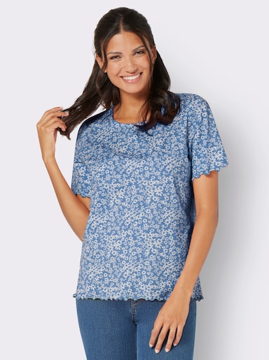 Shirt met korte mouwen - middenblauw/ecru bedrukt