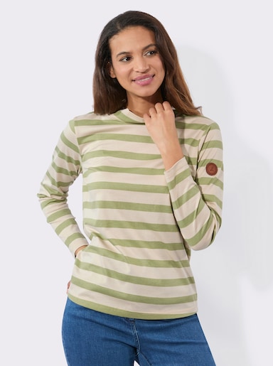 Stehkragenshirt - schilf-sand-geringelt