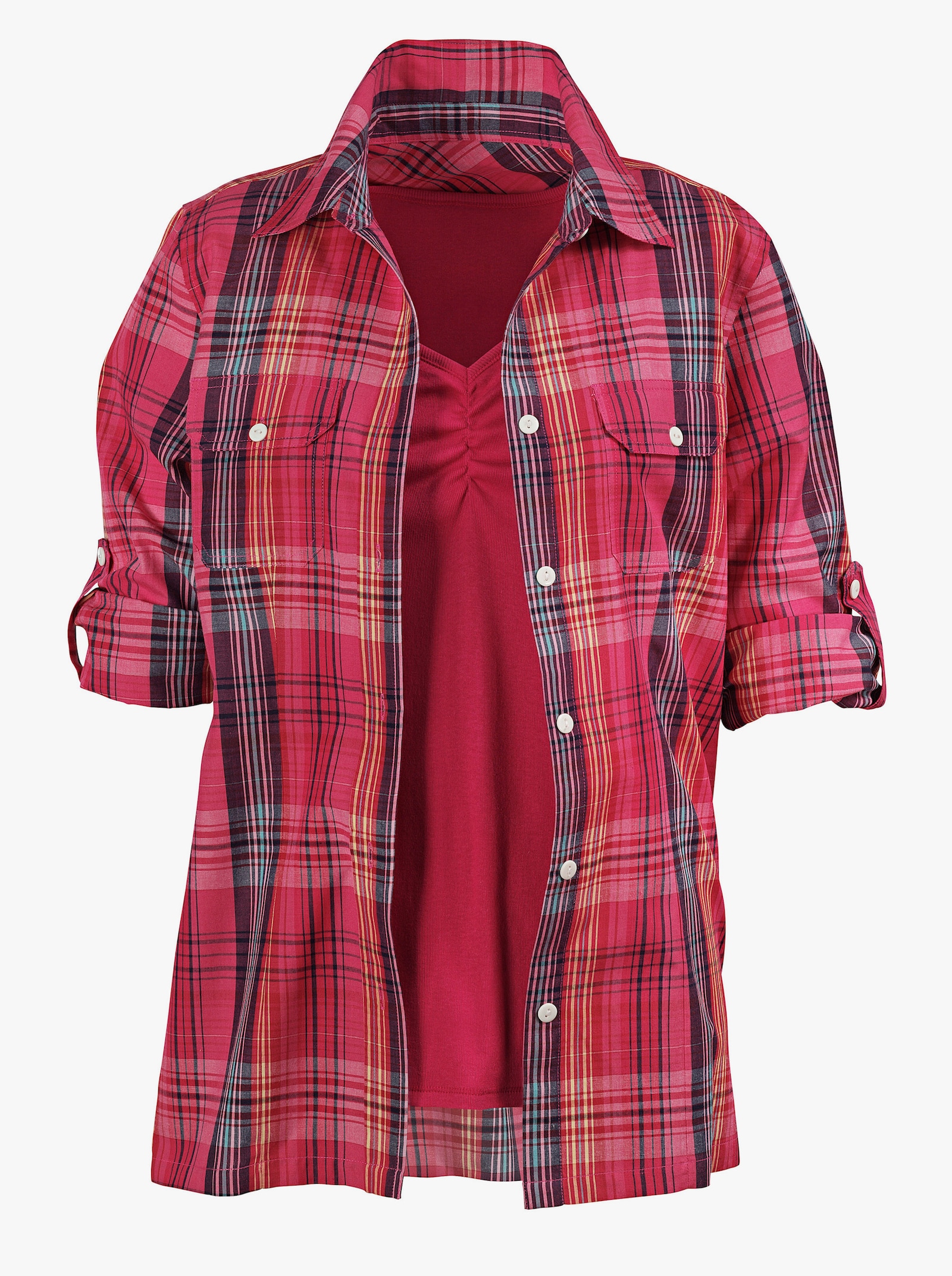 Blusenset Bluse und Top im Set - rot-kariert