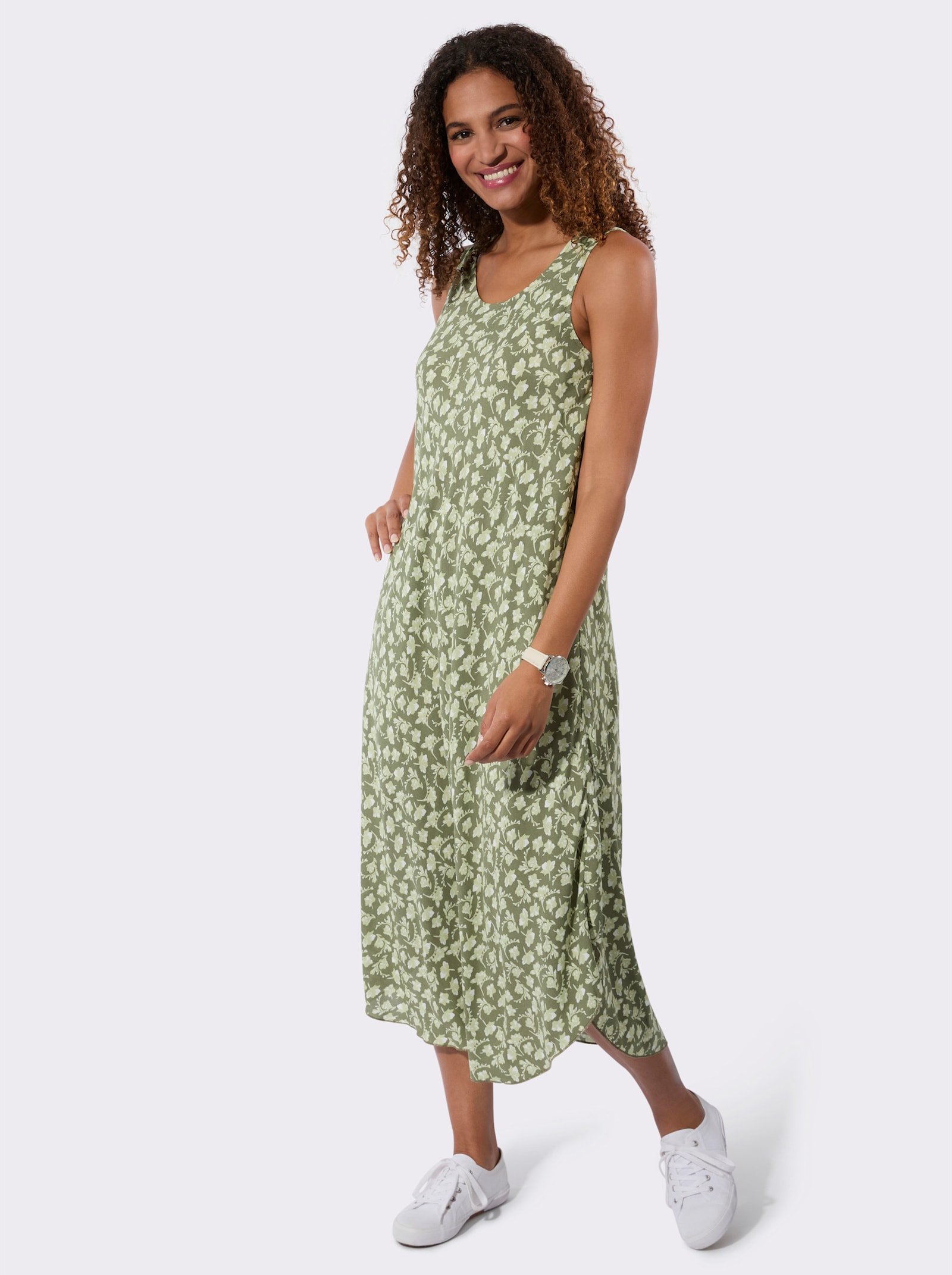 Jurk met print om makkelijk aan te trekken - kaki/wit geprint