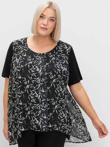 sheego Blusenshirt in Lagenoptik - schwarz-weiss-gemustert