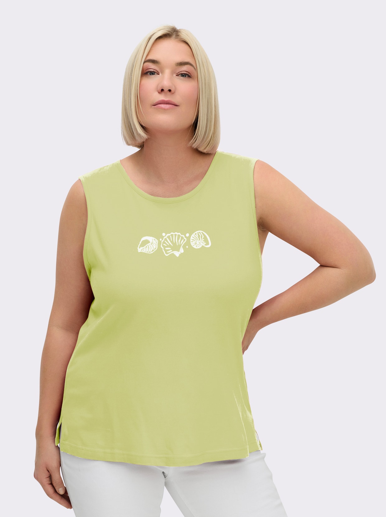 Shirttop mit Seitenschlitzen - pistazie