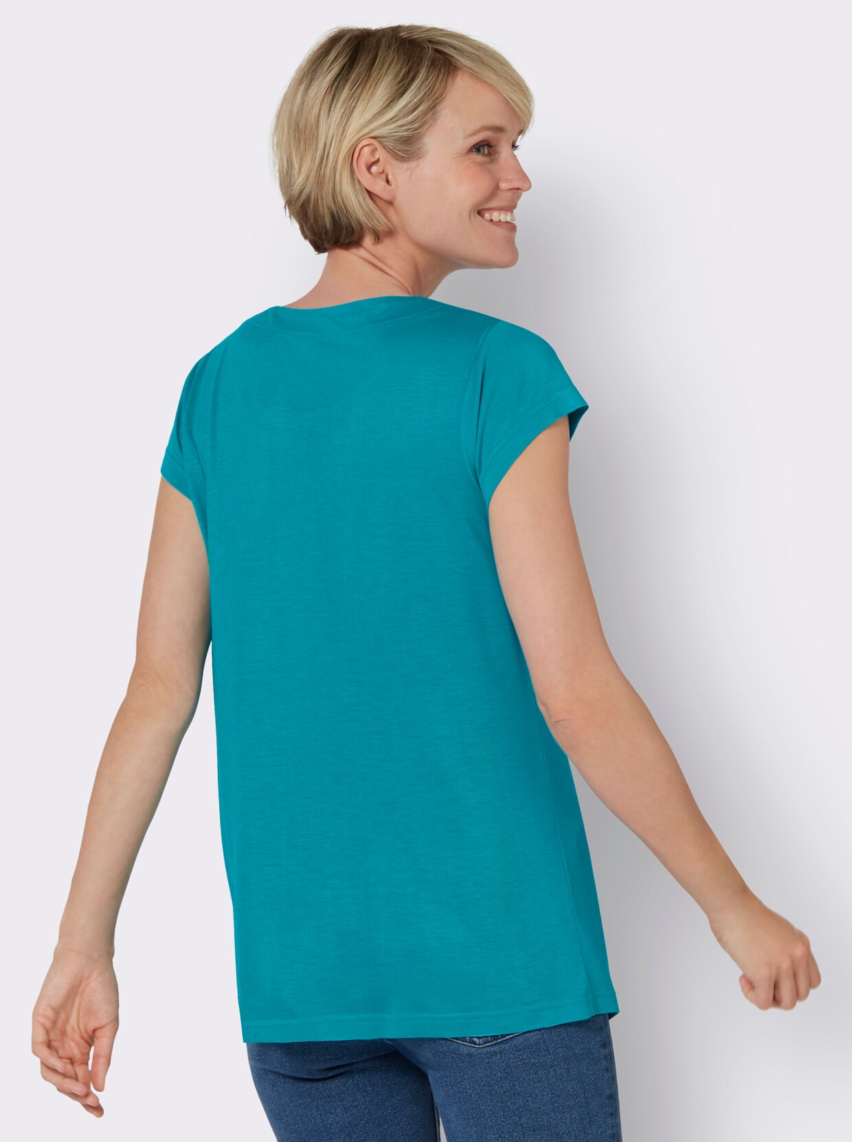 Shirt met ronde hals - turquoise