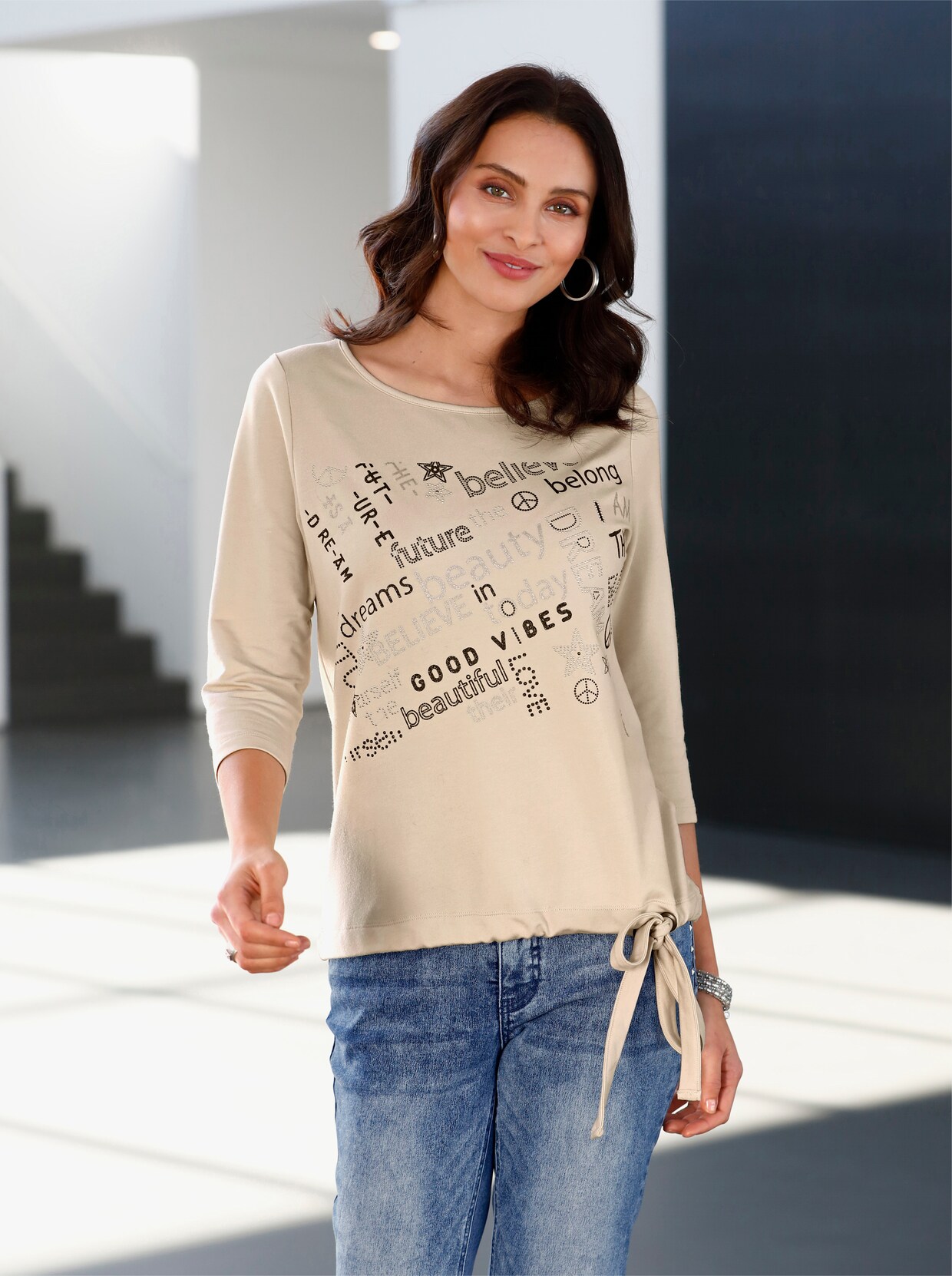 3/4-Arm-Shirt - sand-bedruckt