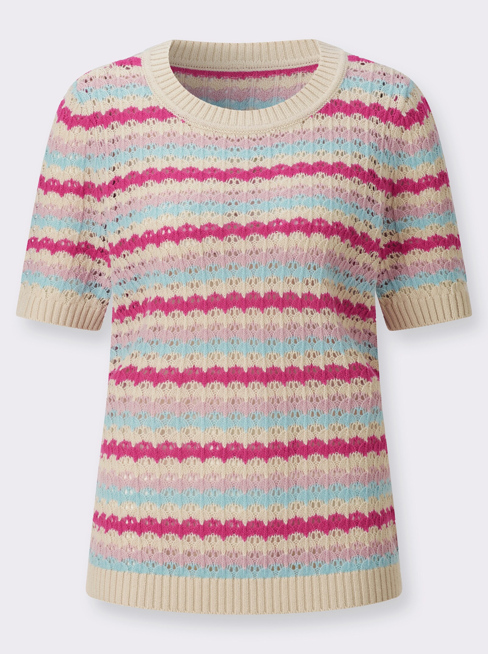 Ajourpullover mit Ringel-Muster - sand-fuchsia-geringelt