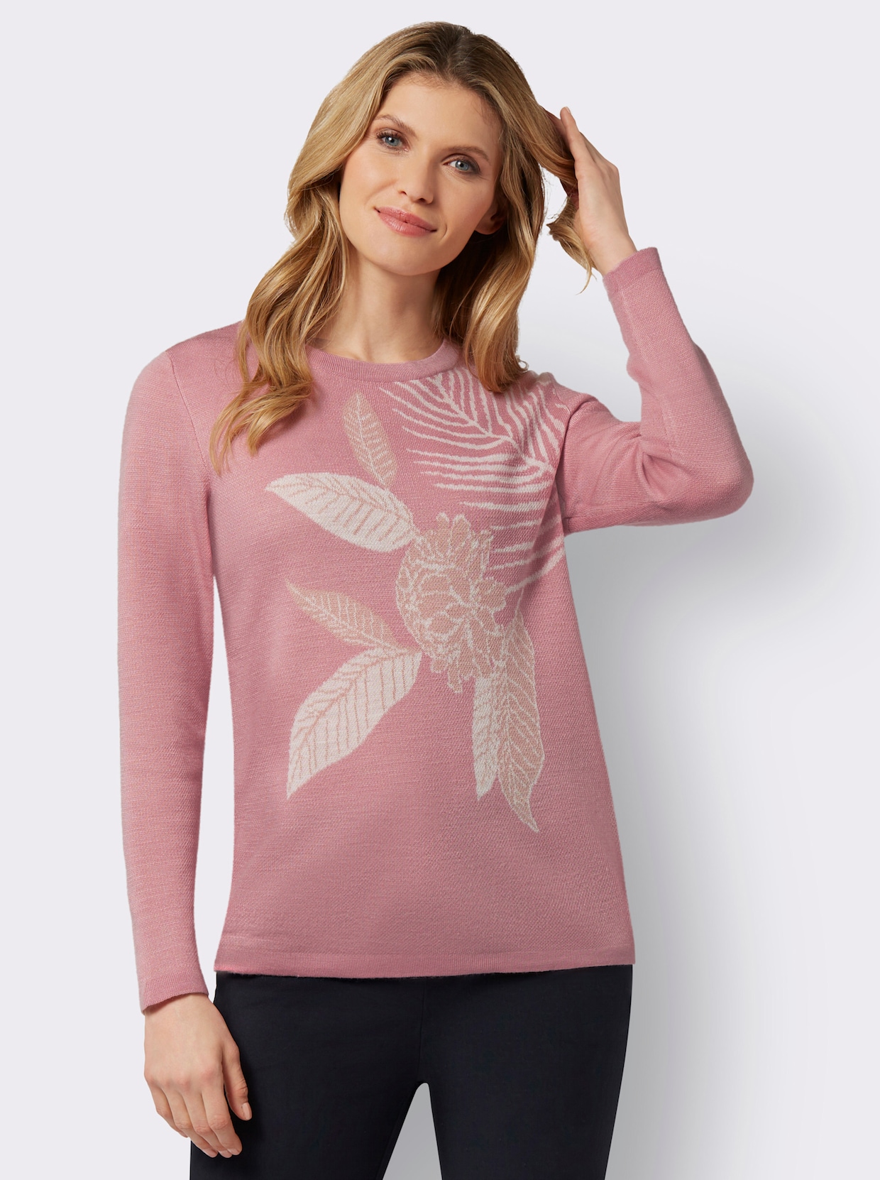 Pullover van jacquard - hortensia/ecru gedessineerd