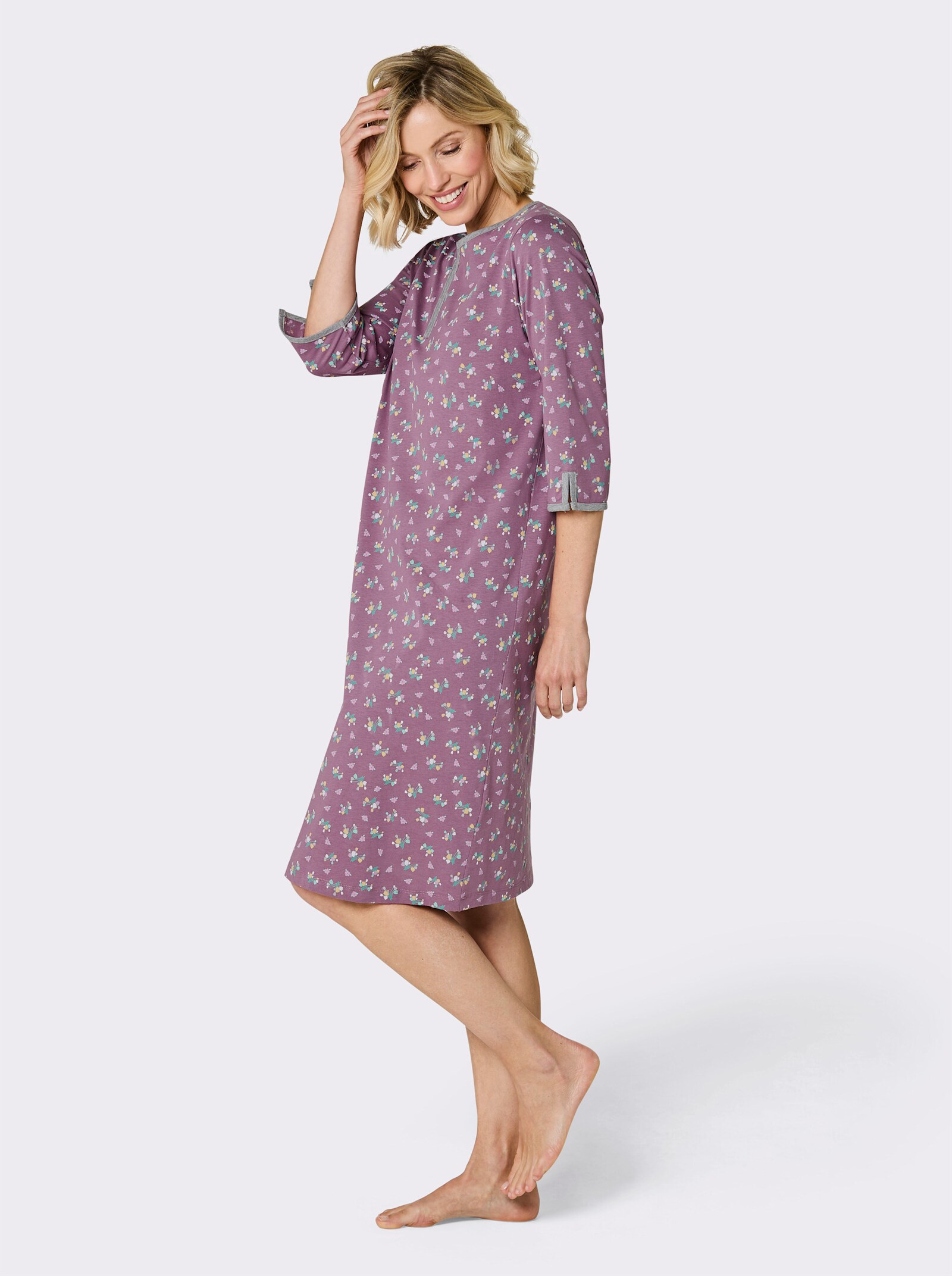 wäschepur Nachthemd in Single-Jersey-Qualität - violett-grau-bedruckt