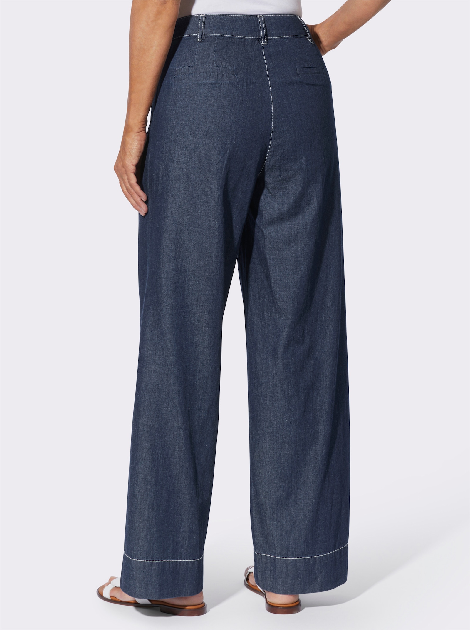 High-waist-Jeans mit Bundfalten - blue-stone-washed