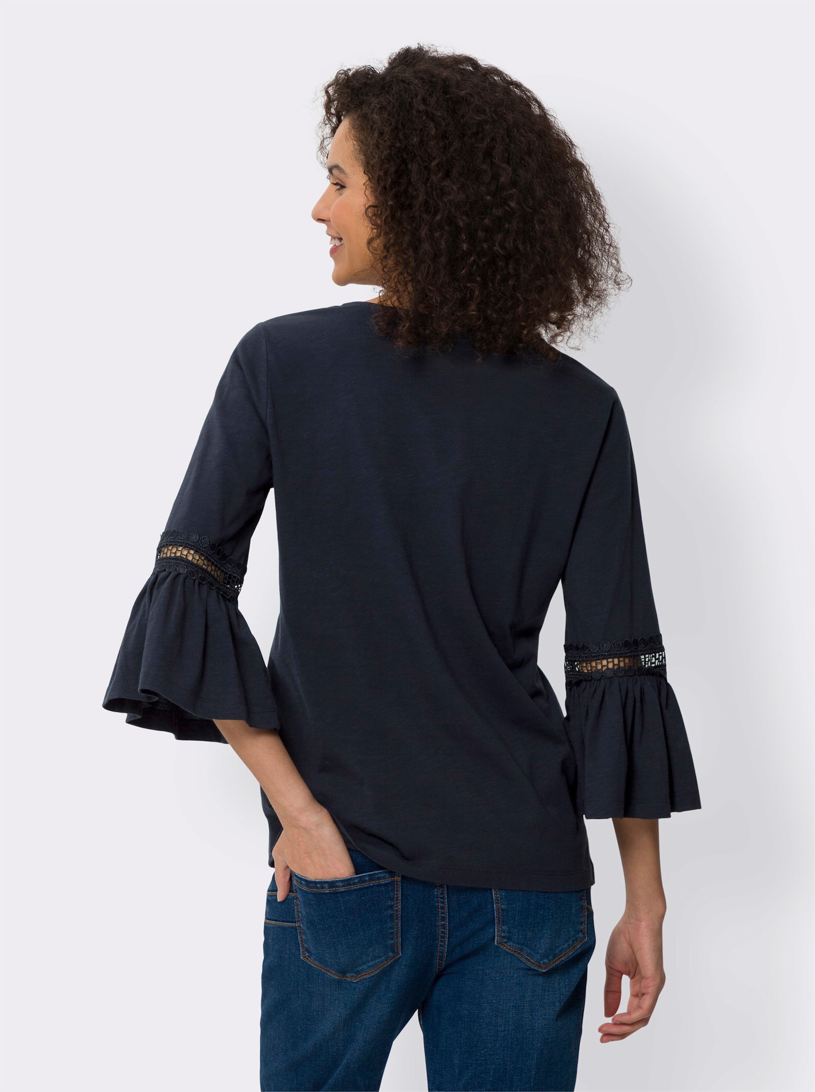 heine 3/4-Arm-Shirt mit Volants und Spitze - marine
