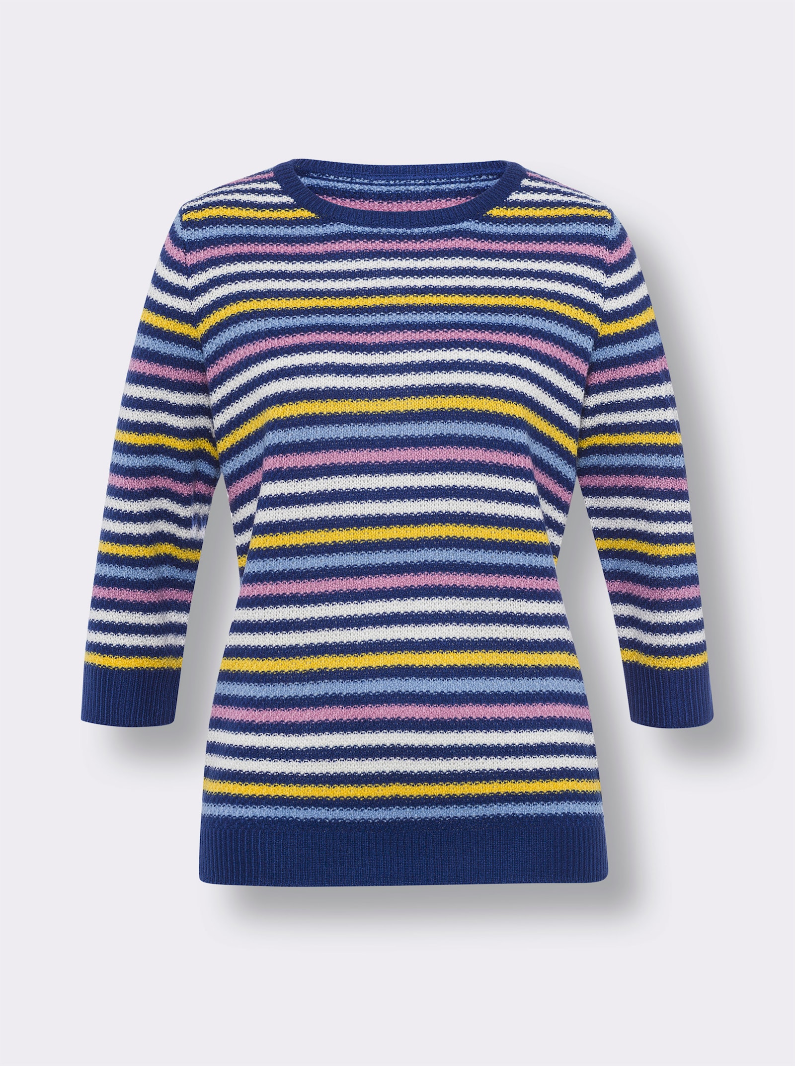 Streifenpullover mit Ajour-Elementen - royalblau-ecru-geringelt