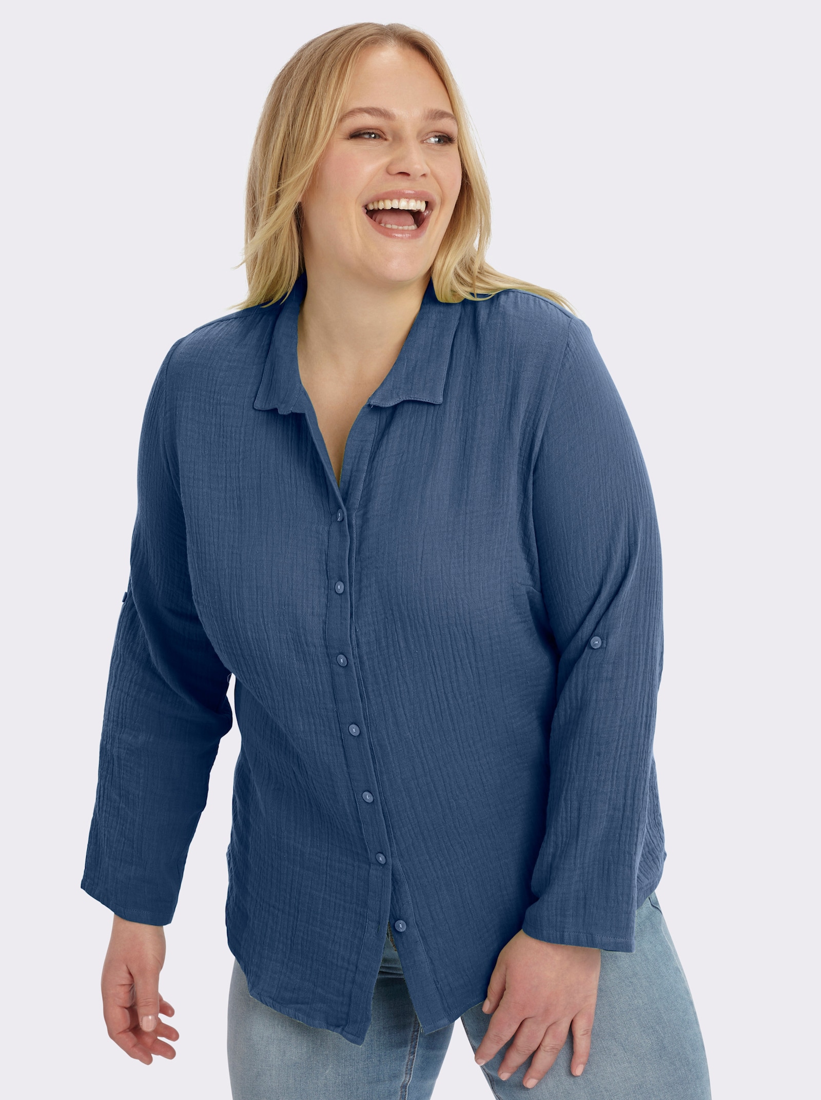 Hemdbluse mit Reverskragen - jeansblau