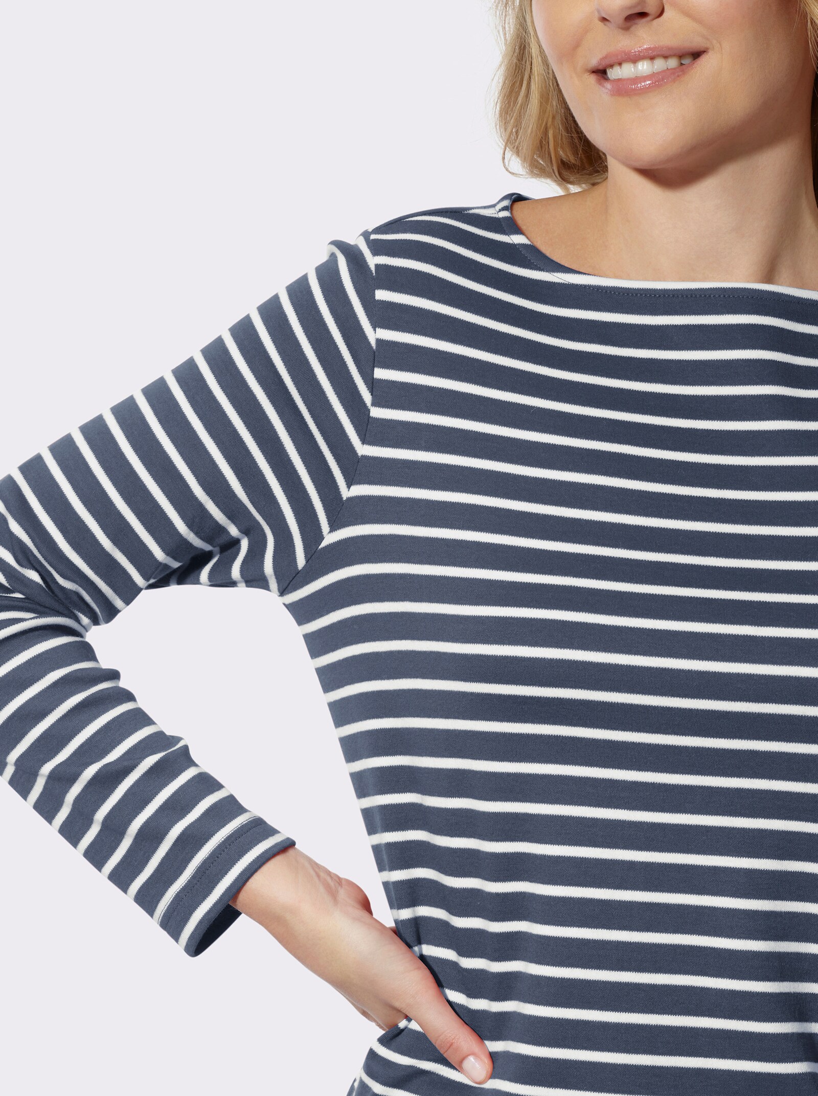  Sweatshirt im Ringel-Dessin - rauchblau-ecru-geringelt