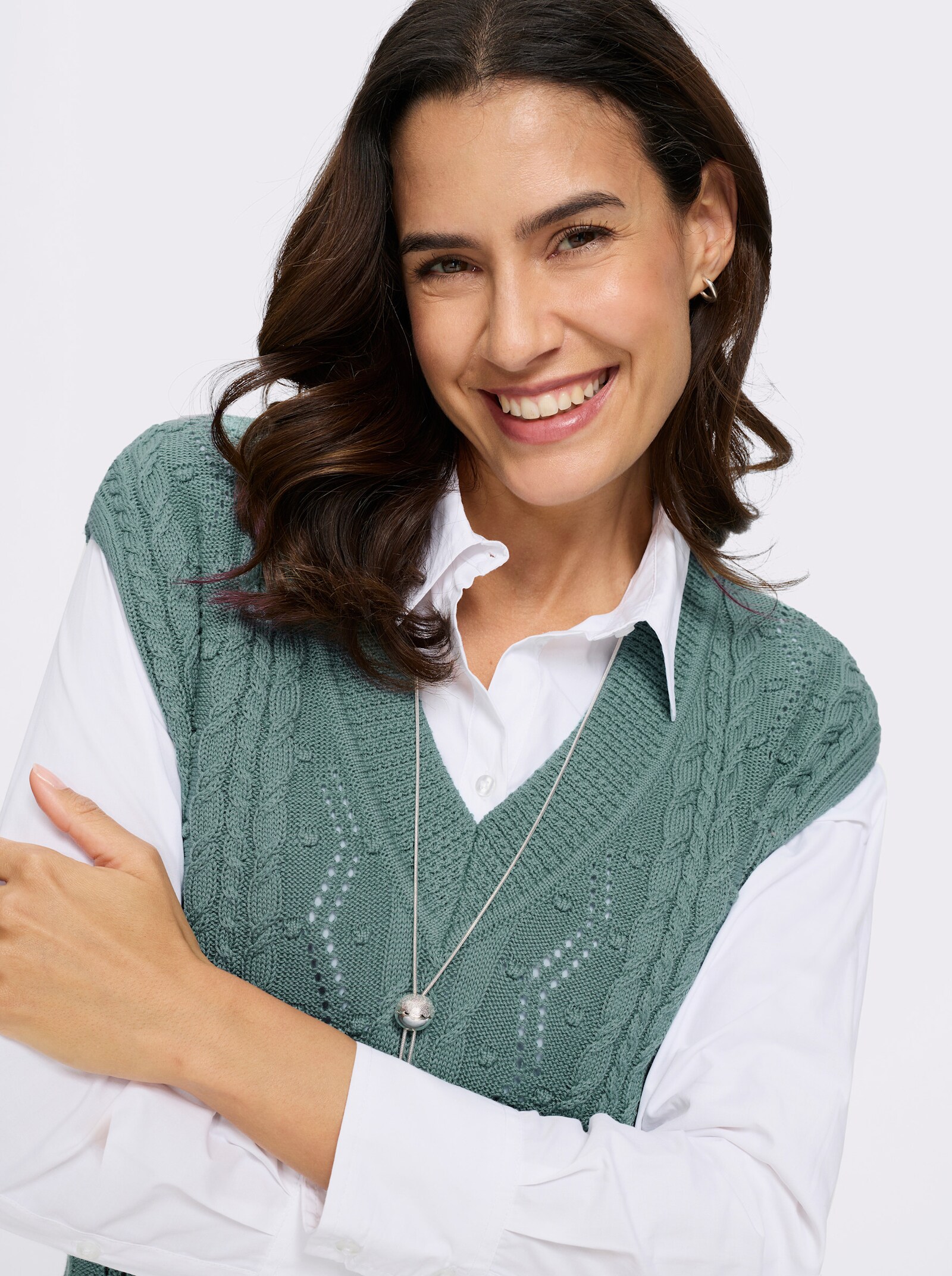 Pullunder mit Strickmuster-Mix - jade