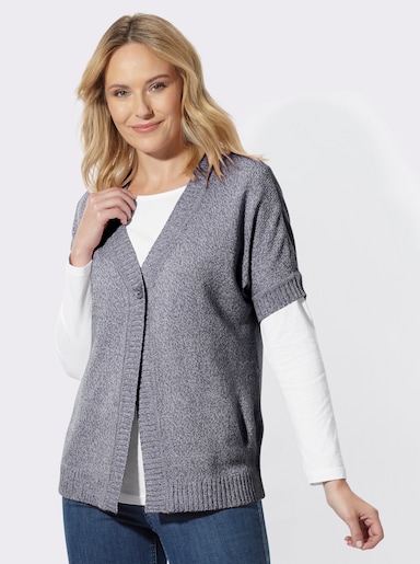 Strickjacke mit Fledermaus-Ärmeln - marine-ecru-meliert