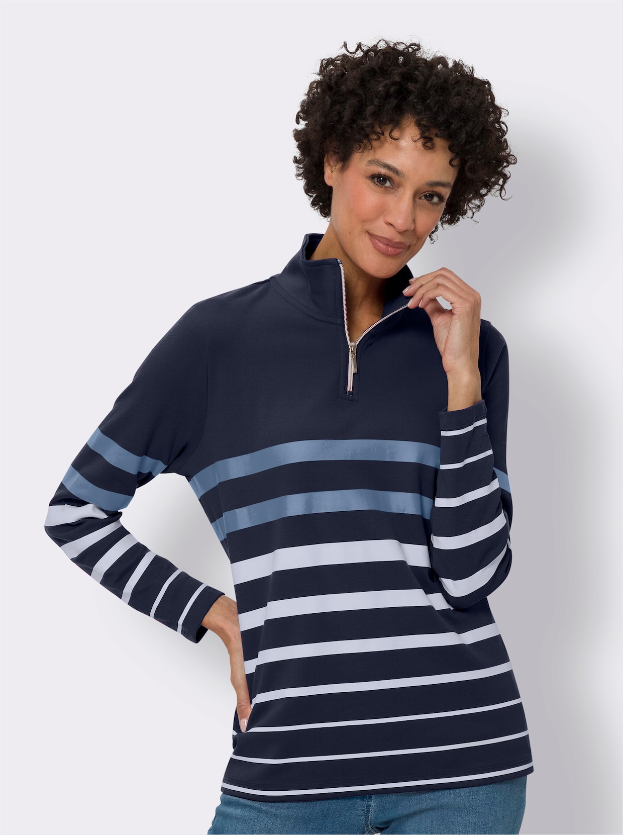 Sweatshirt - marine/wit gestreept