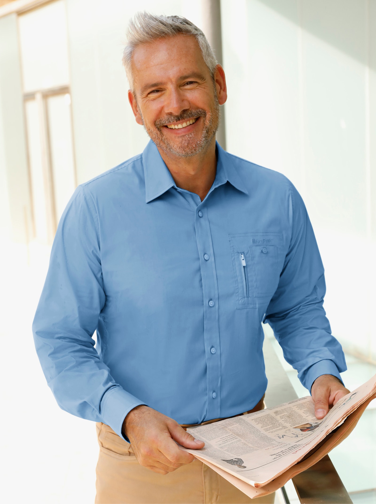 Marco Donati Langarmhemd in Popeline-Stretch - himmelblau