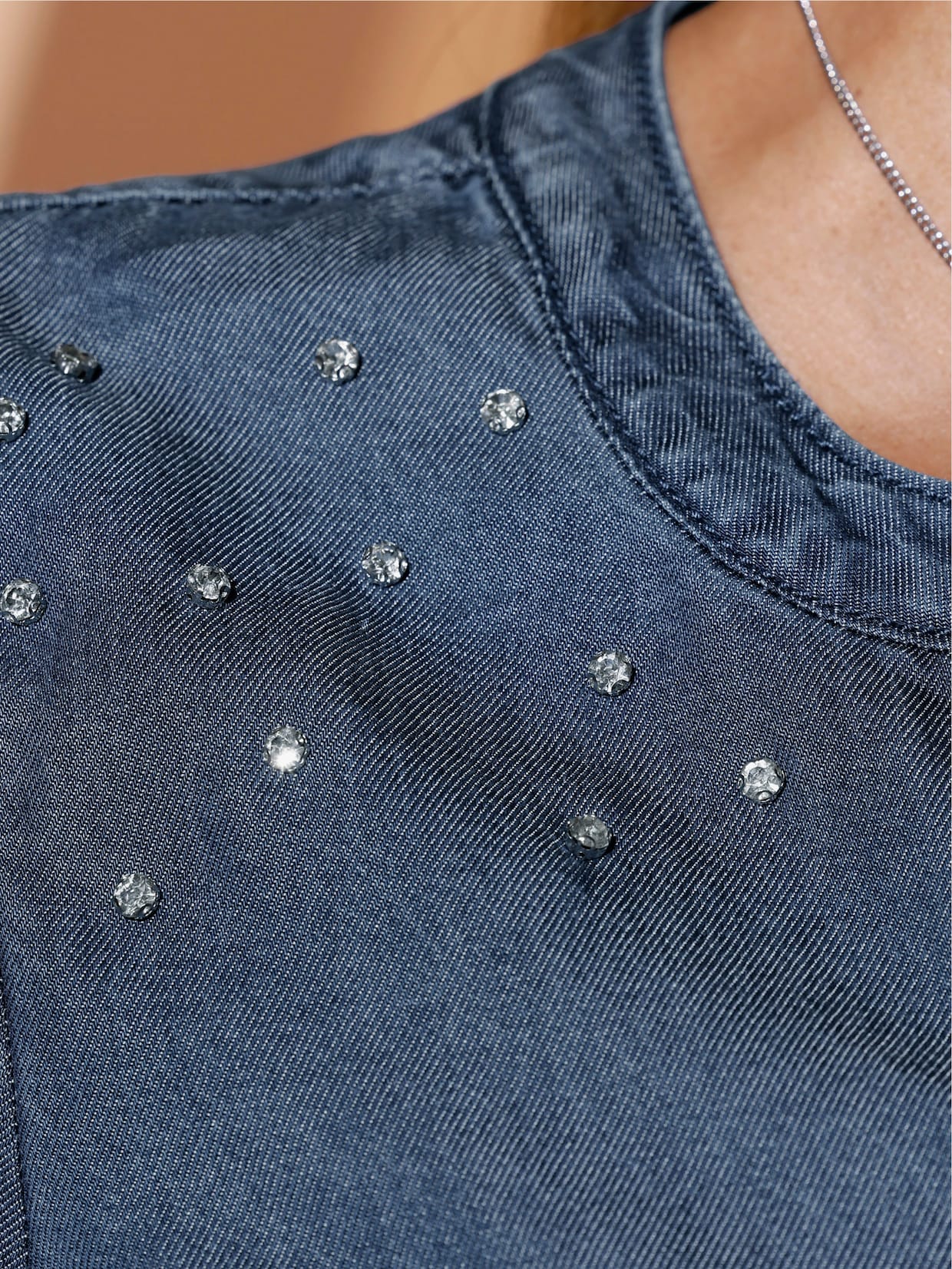 Langarm-Bluse aus Lyocell - blue-bleached