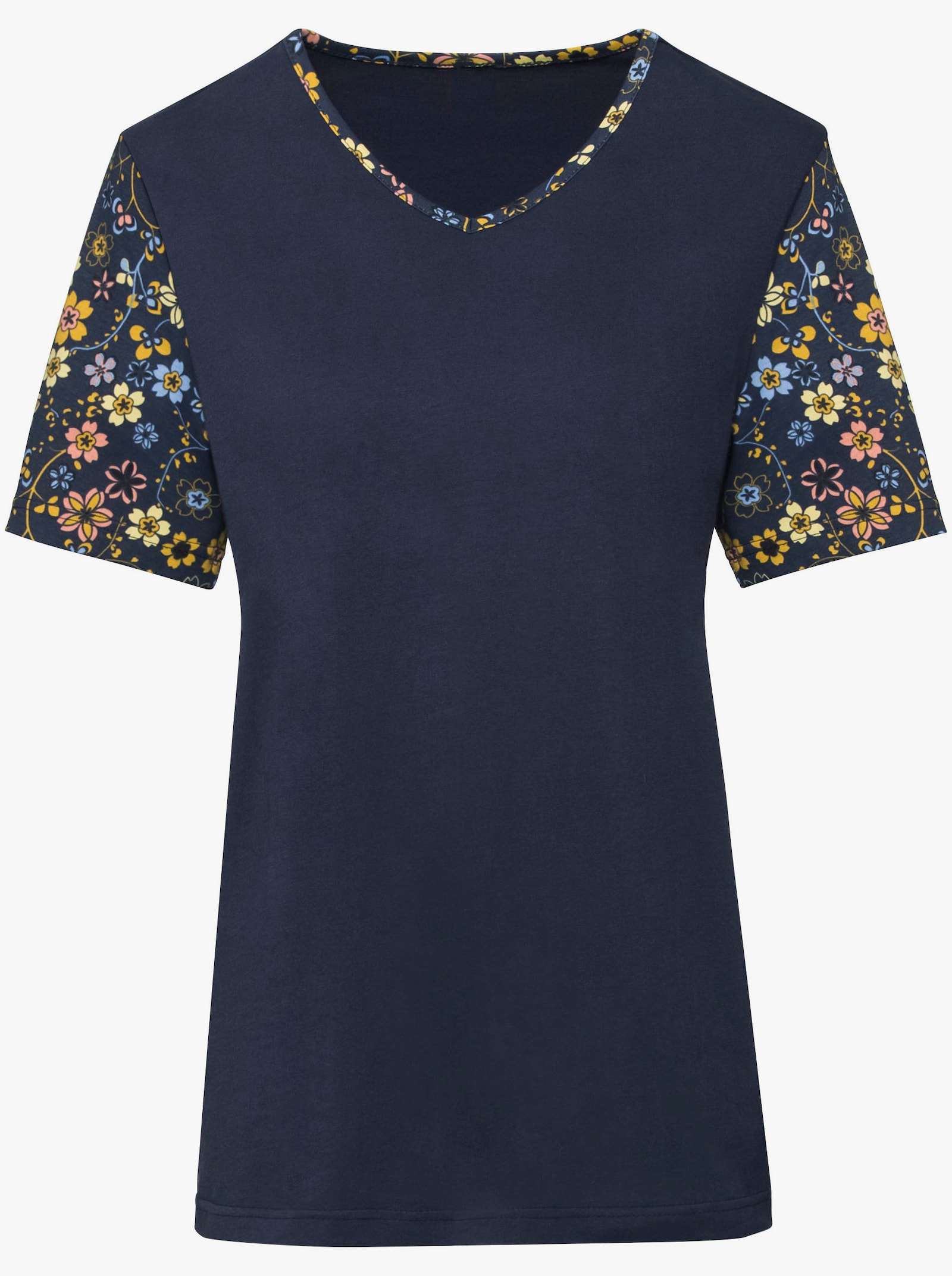 Capri-Schlafanzug im floralen Dessin - dunkelblau-bedruckt