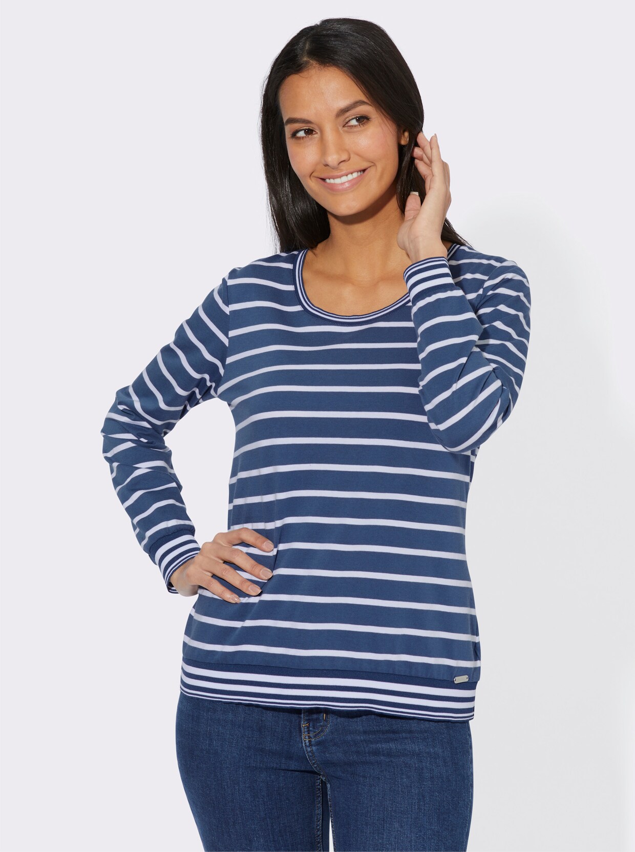 Langarmshirt - jeansblau-weiß-geringelt