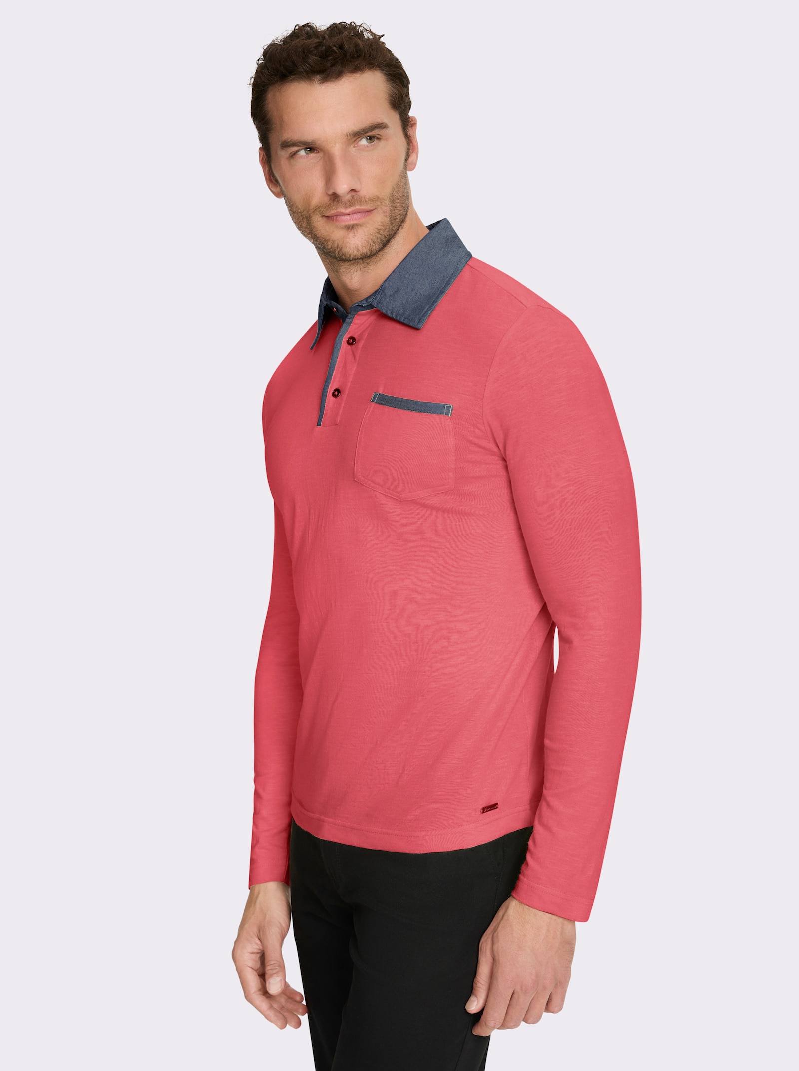 Marco Donati Langarmshirt mit Details in Denim-Optik - grapefruit