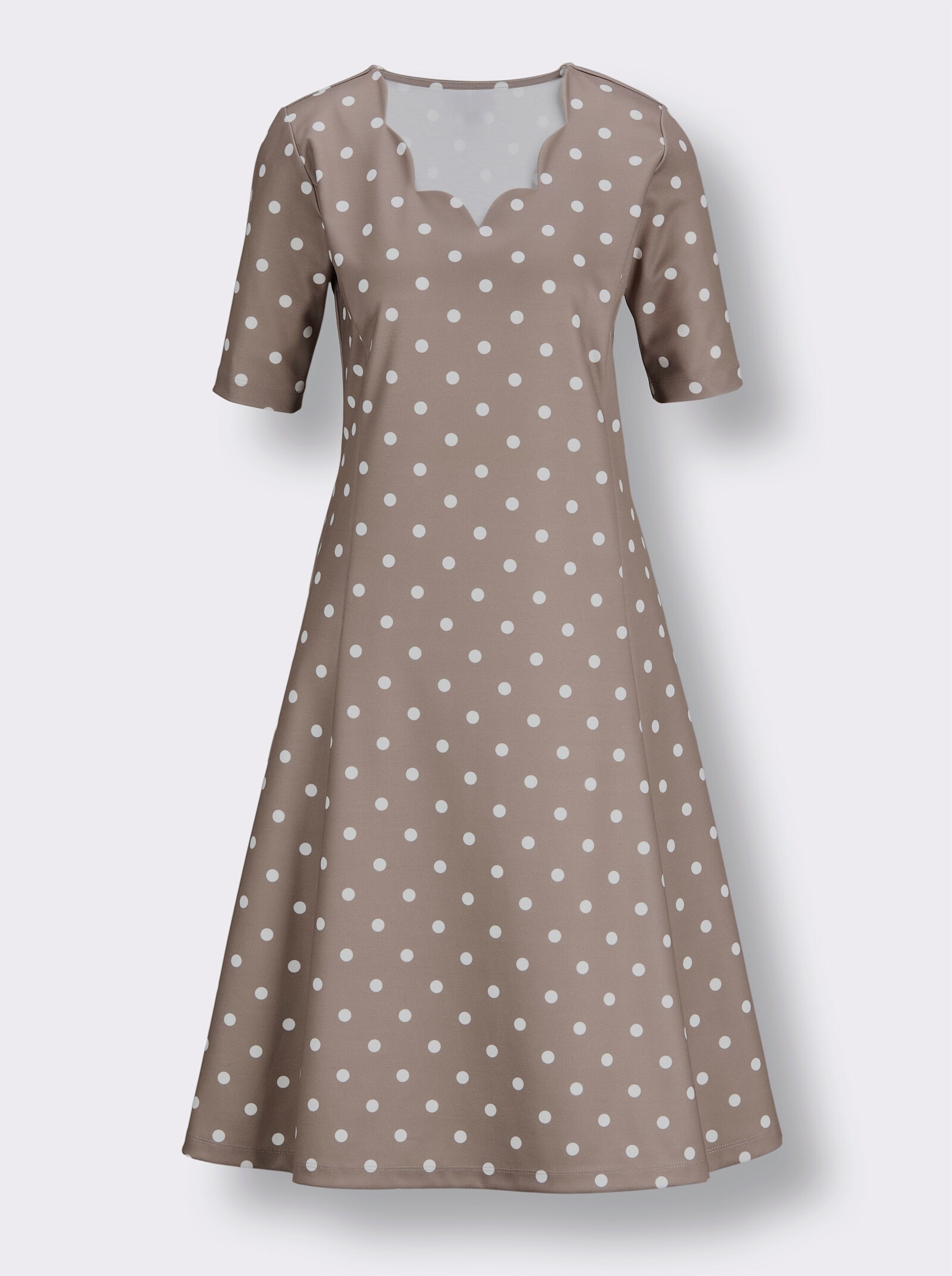 CREATION L PREMIUM Jerseykleid mit Wellen-Ausschnitt - taupe-ecru-getupft