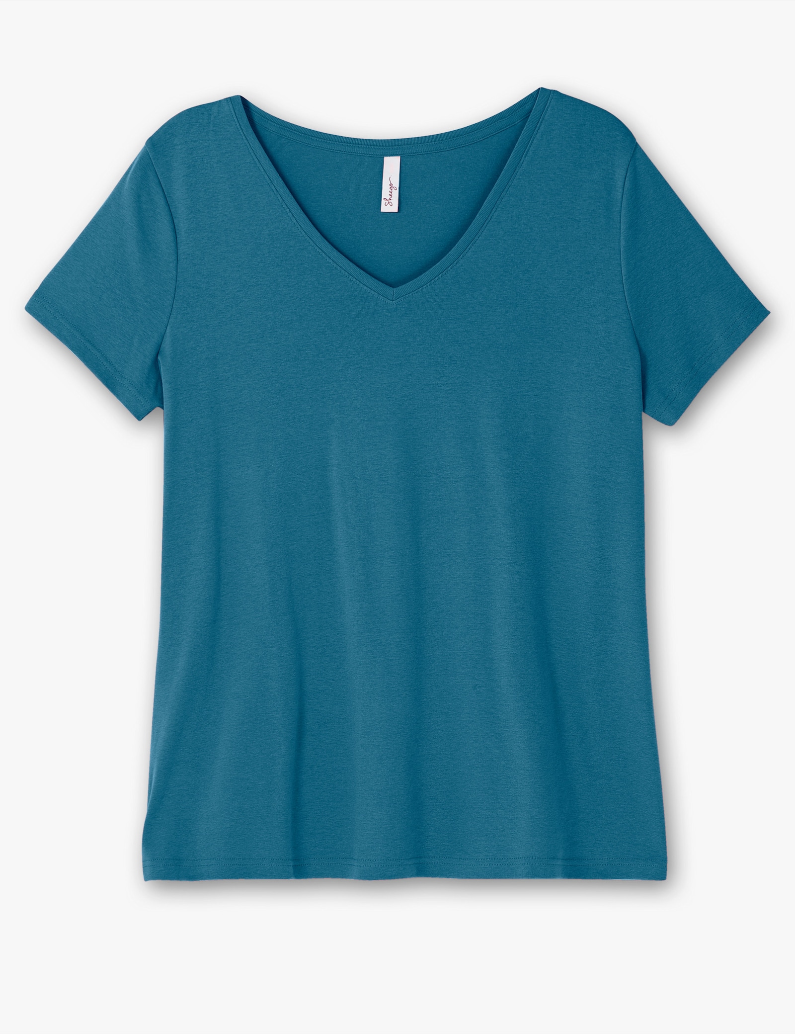 sheego T-Shirt mit V-Ausschnitt, Rippqualität - topas