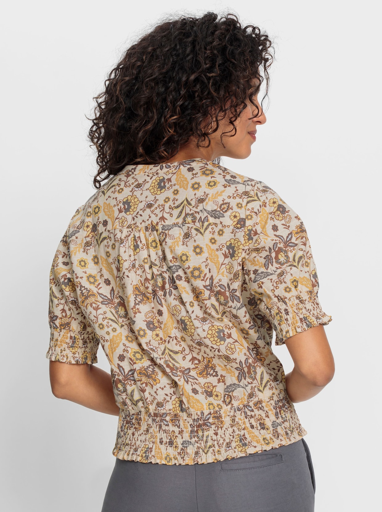 Katoenen blouse - vanille/zand bedrukt