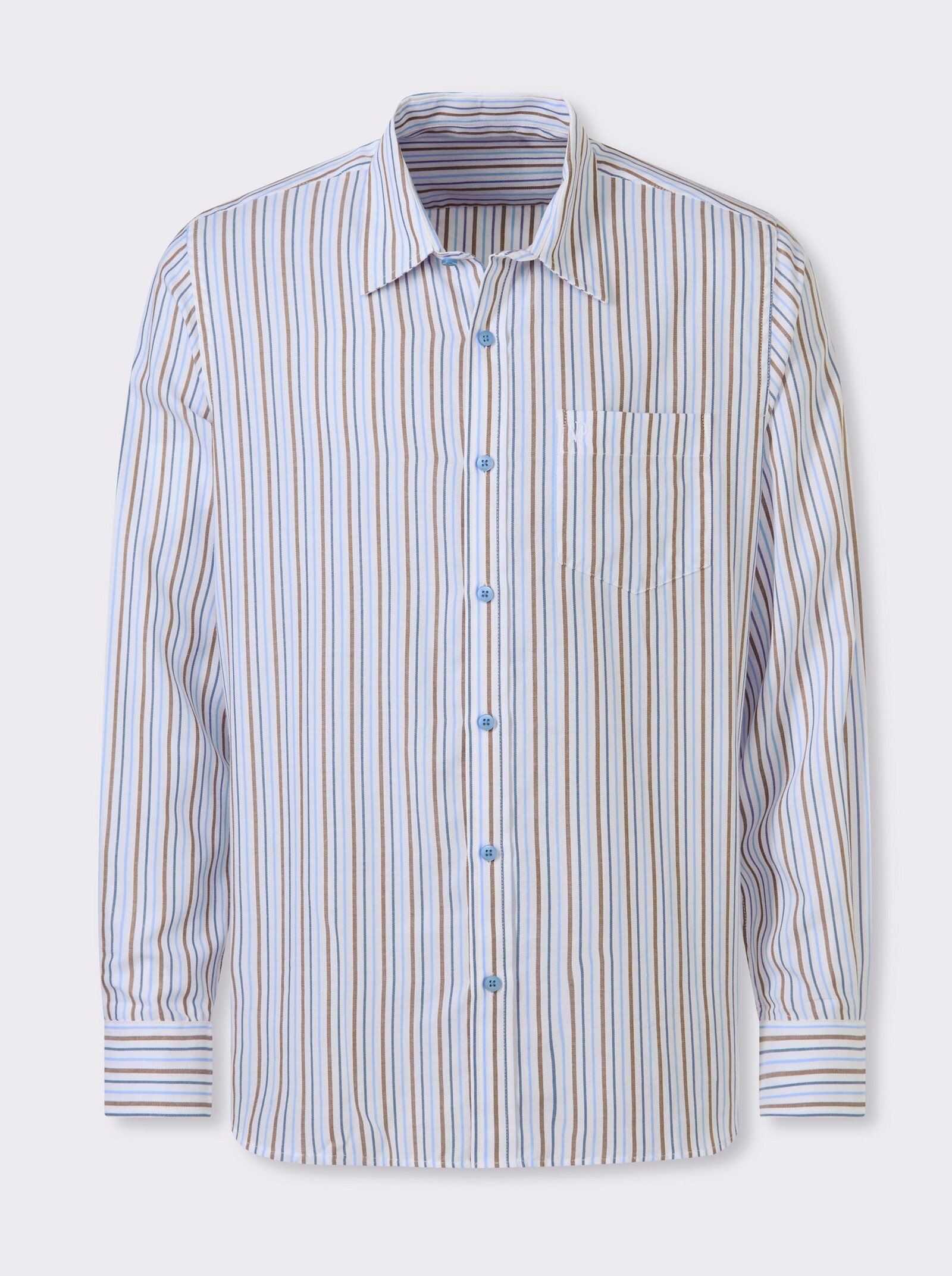Marco Donati Langarmhemd in bügelfreier Popeline-Qualität - braun-gestreift