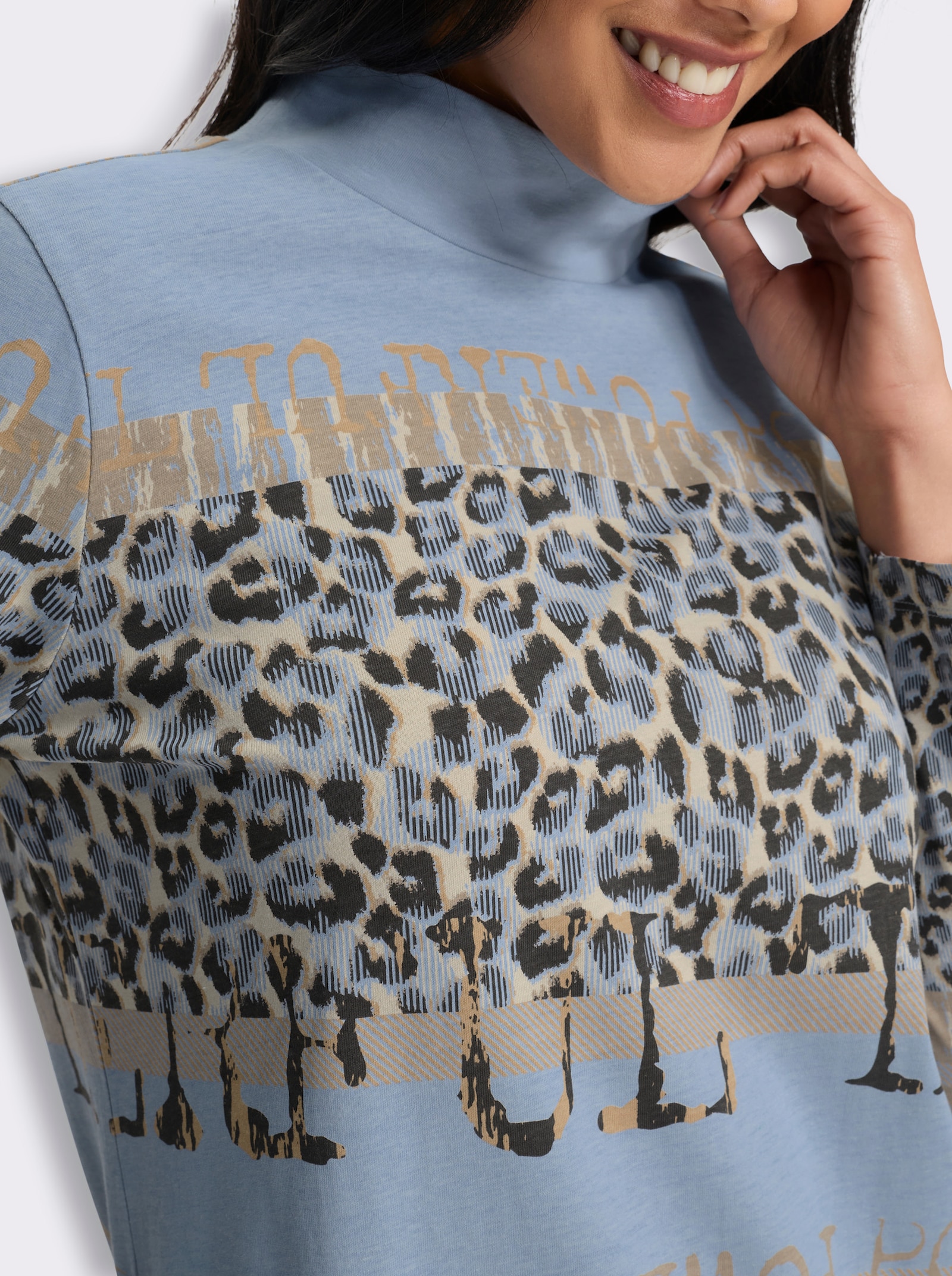 Stehkragenshirt im Animal-Dessin - bleu-sesam-bedruckt