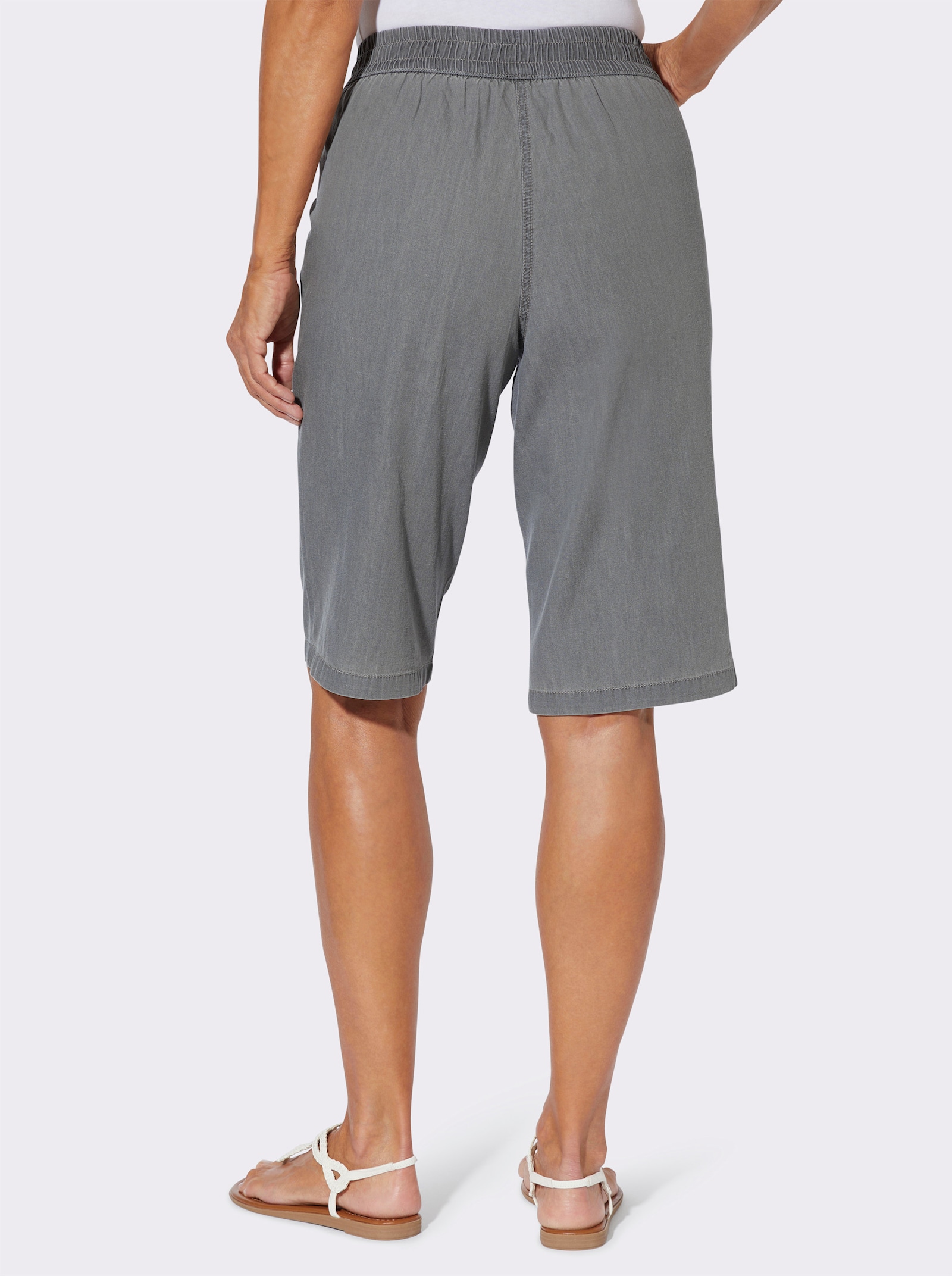 Jeansbermudas mit gesmoktem Dehnbund - grey denim