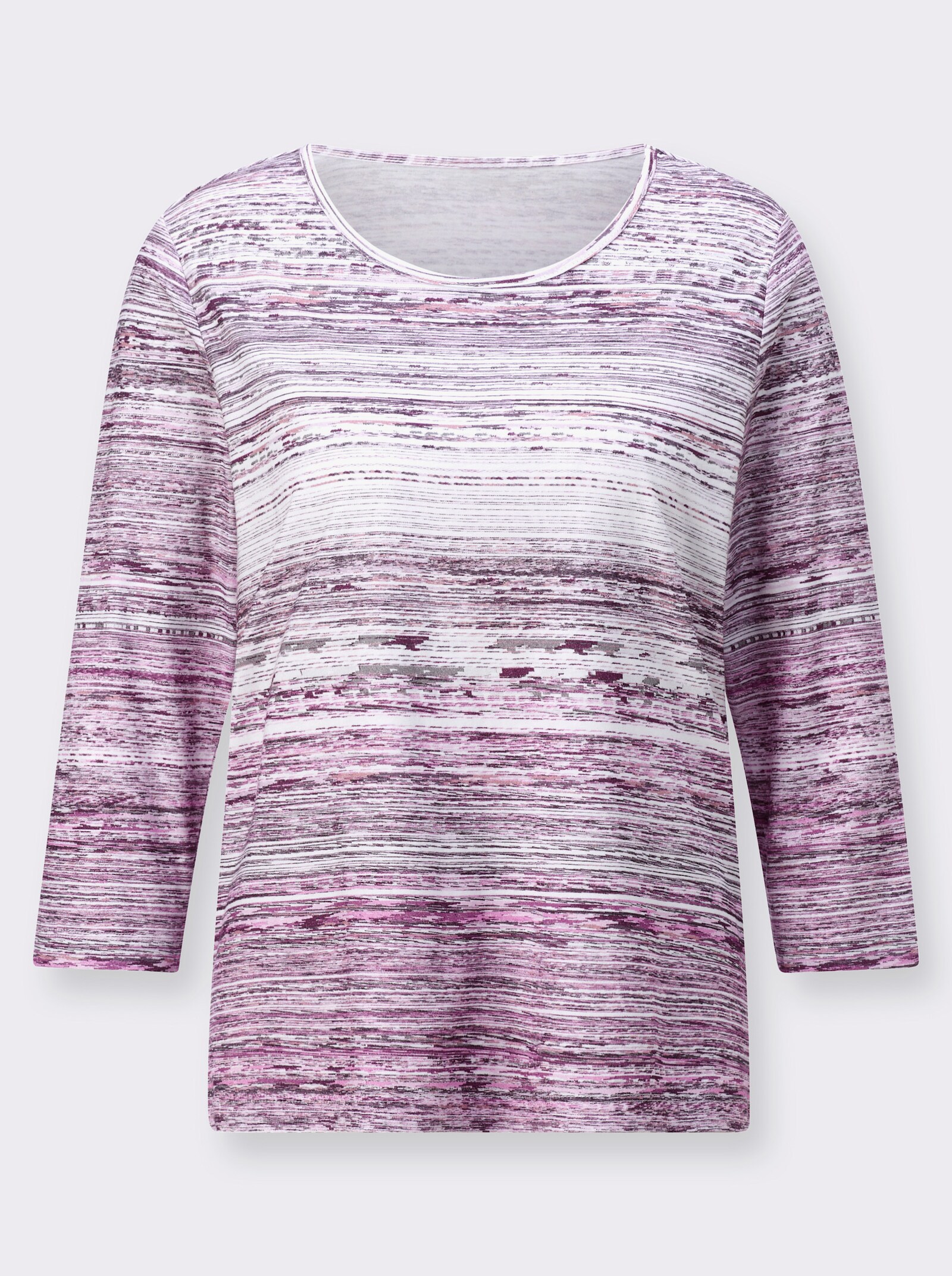 3/4-Arm-Shirt mit Rundhals-Ausschnitt, bedruckt - altrosa-ecru-geringelt