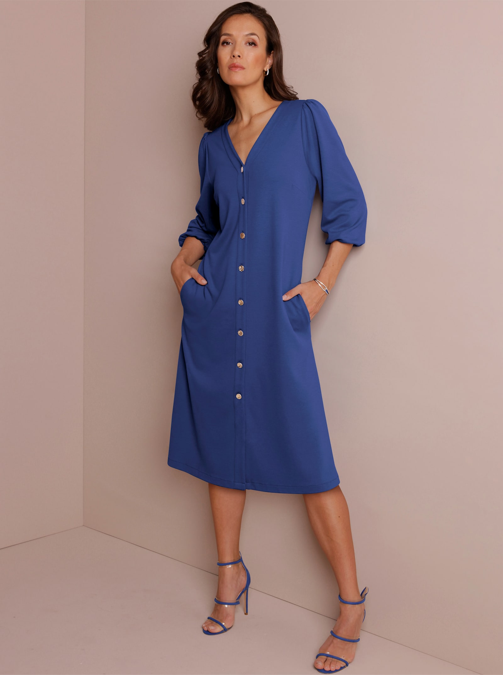 CREATION L PREMIUM A-Linien-Kleid mit edlem Seiden-Schimmer - royalblau