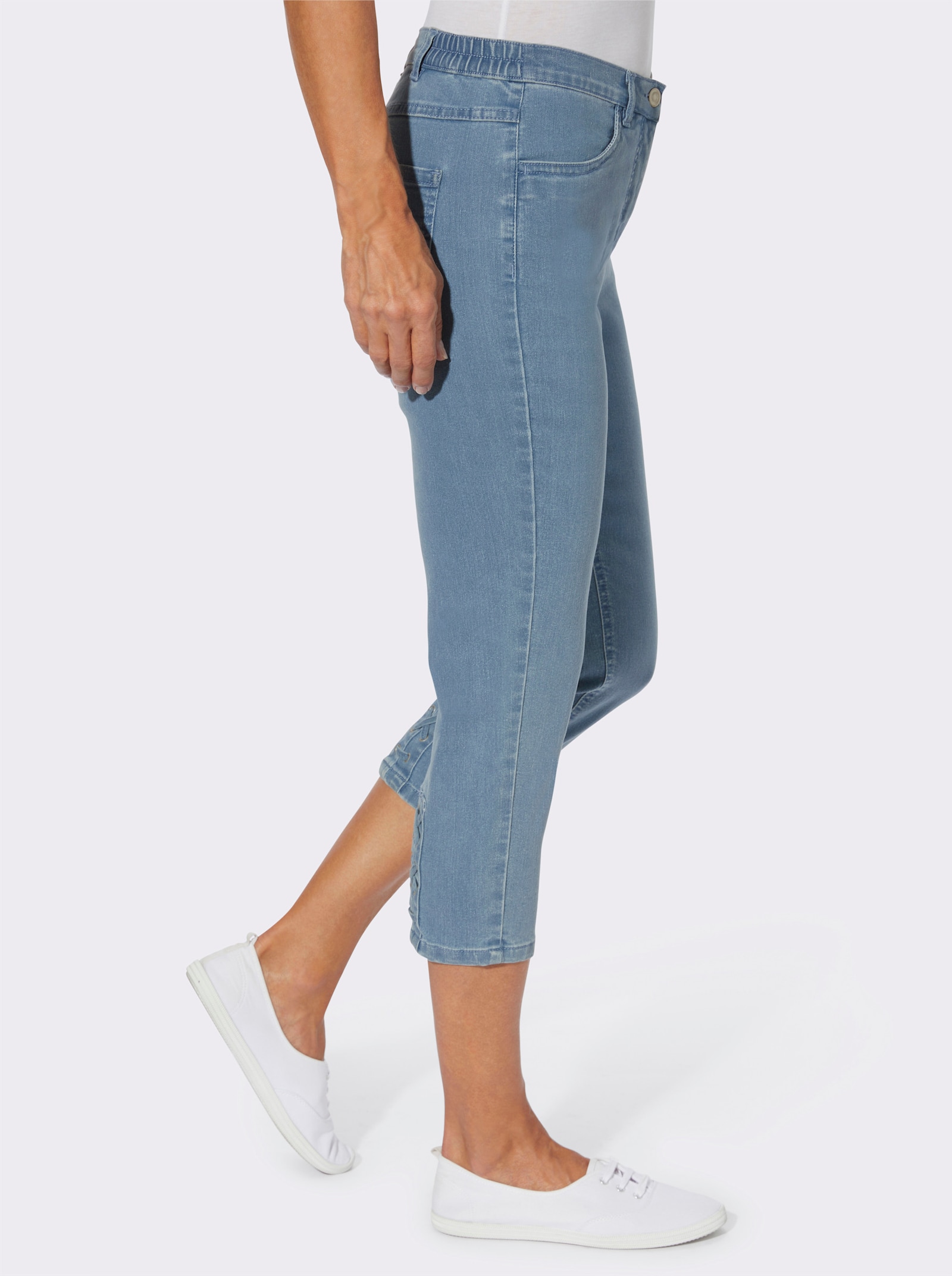 3/4-Jeans mit Zier-Schnürungen - blue-bleached