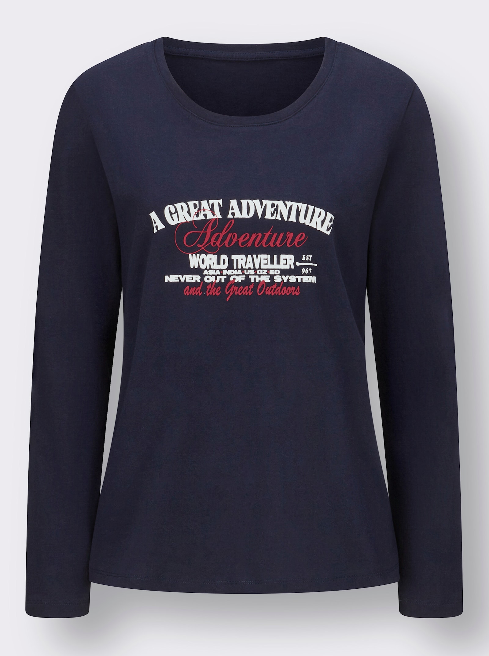  Langarmshirt mit Schriftzug - marine-ecru-bedruckt