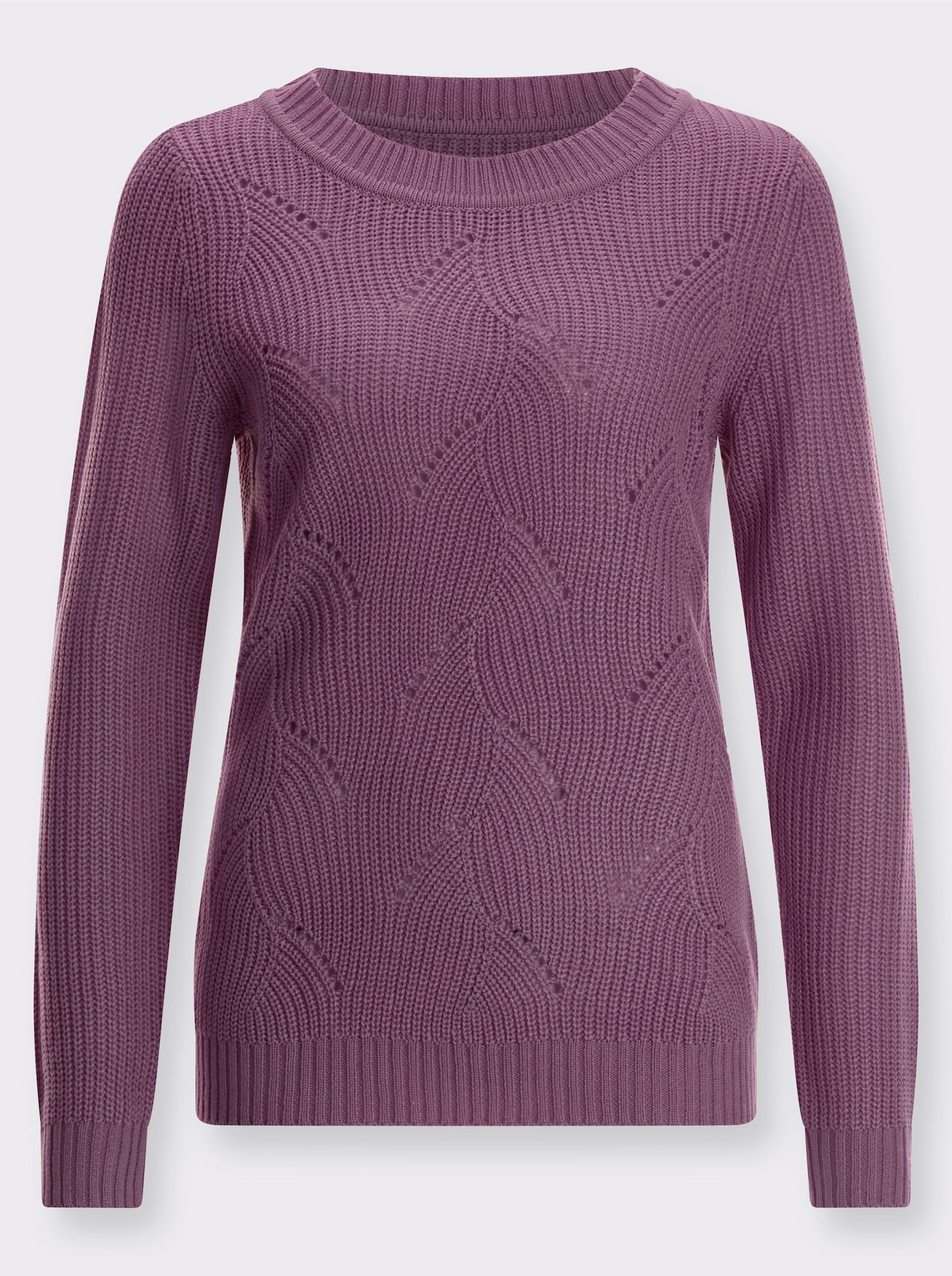 Svetr s dlouhým rukávem s ažurovým vzorem - fialová