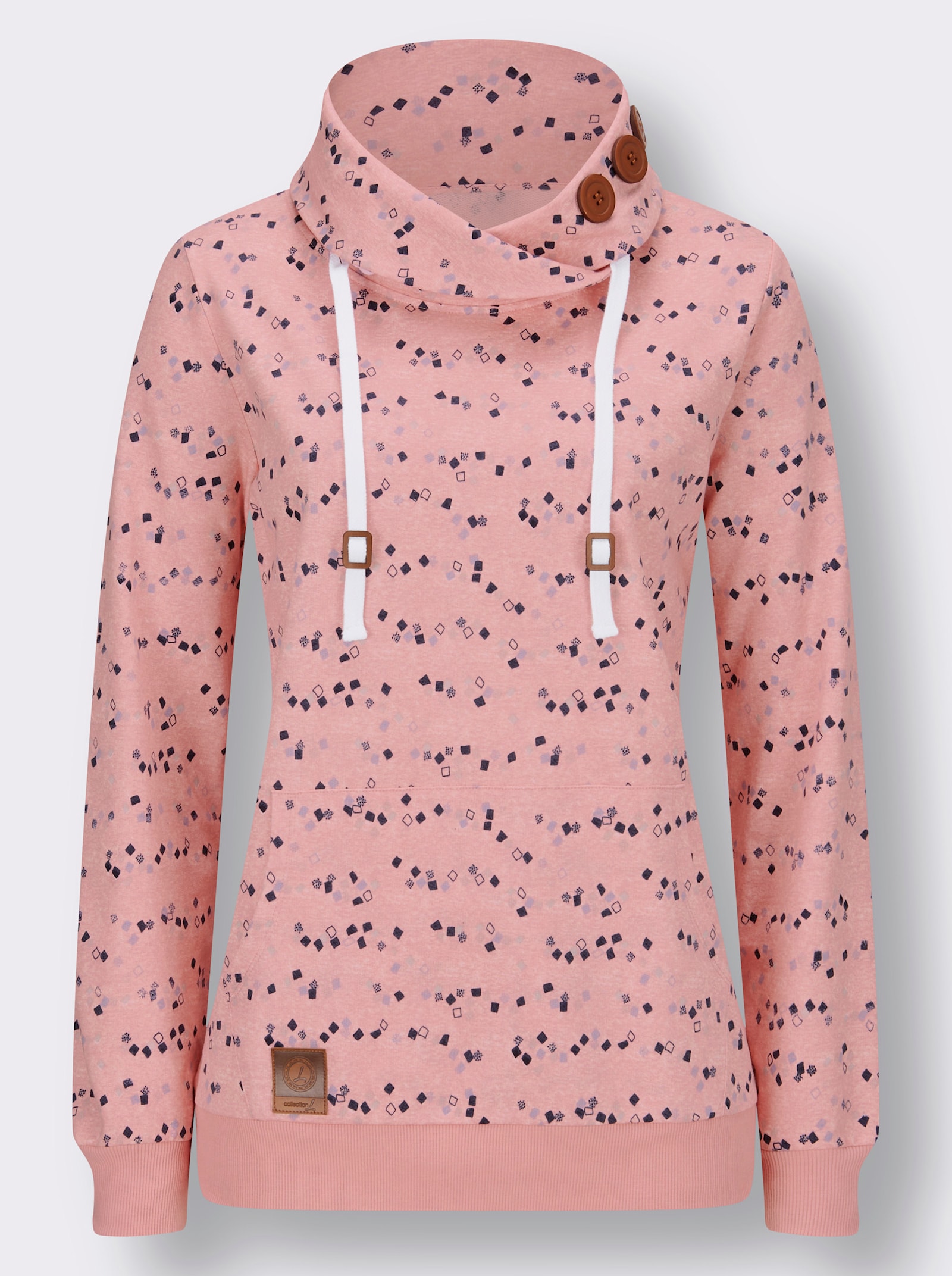 Sweatshirt mit Zierknöpfen - rosenquarz-marine-bedruckt