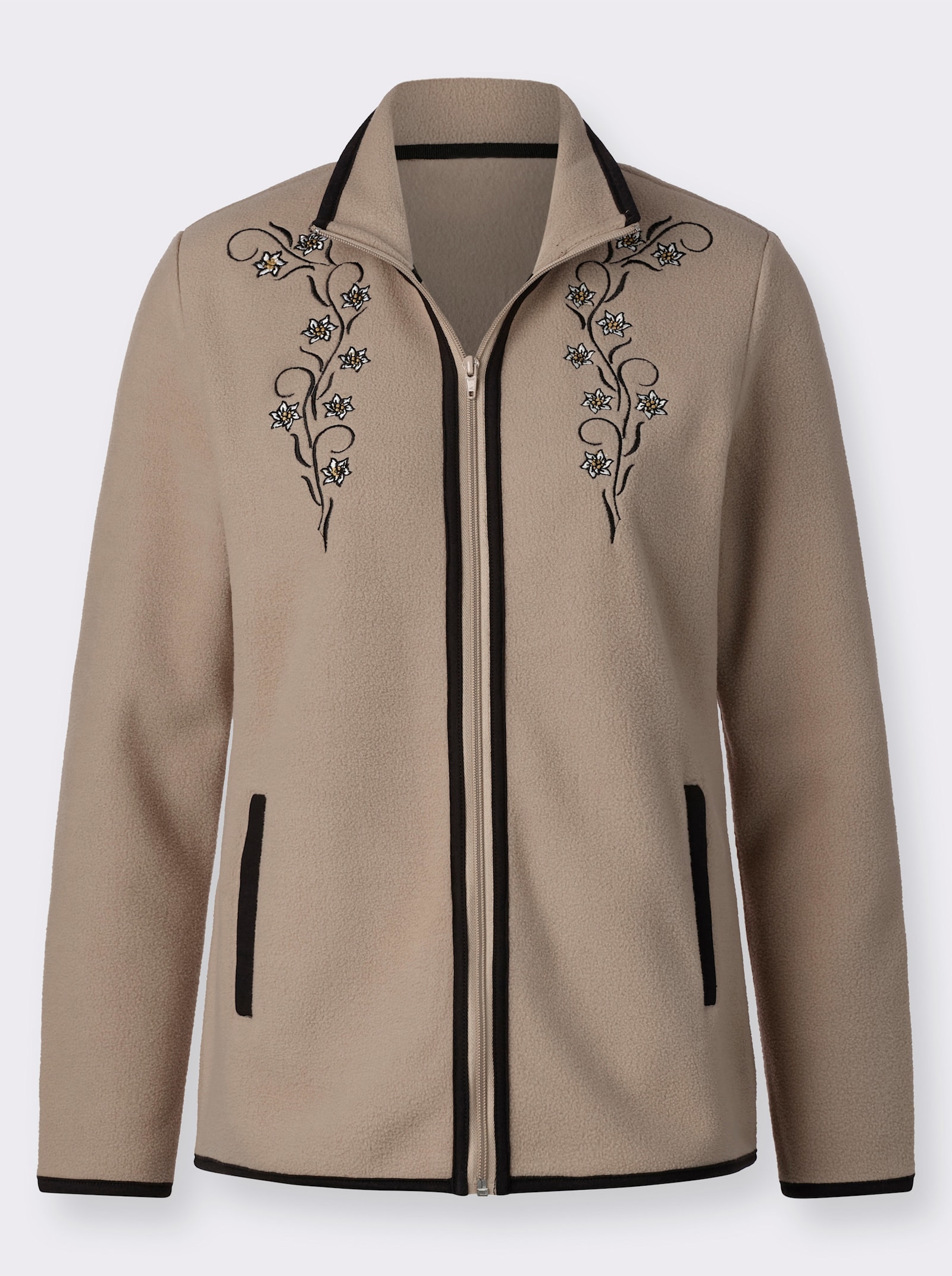 Fleecejacke mit Stickerei - sesam-schwarz