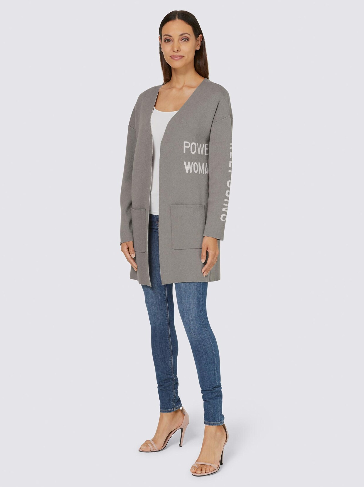 Rick Cardona Strickjacke - steingrau-ecru-gemustert
