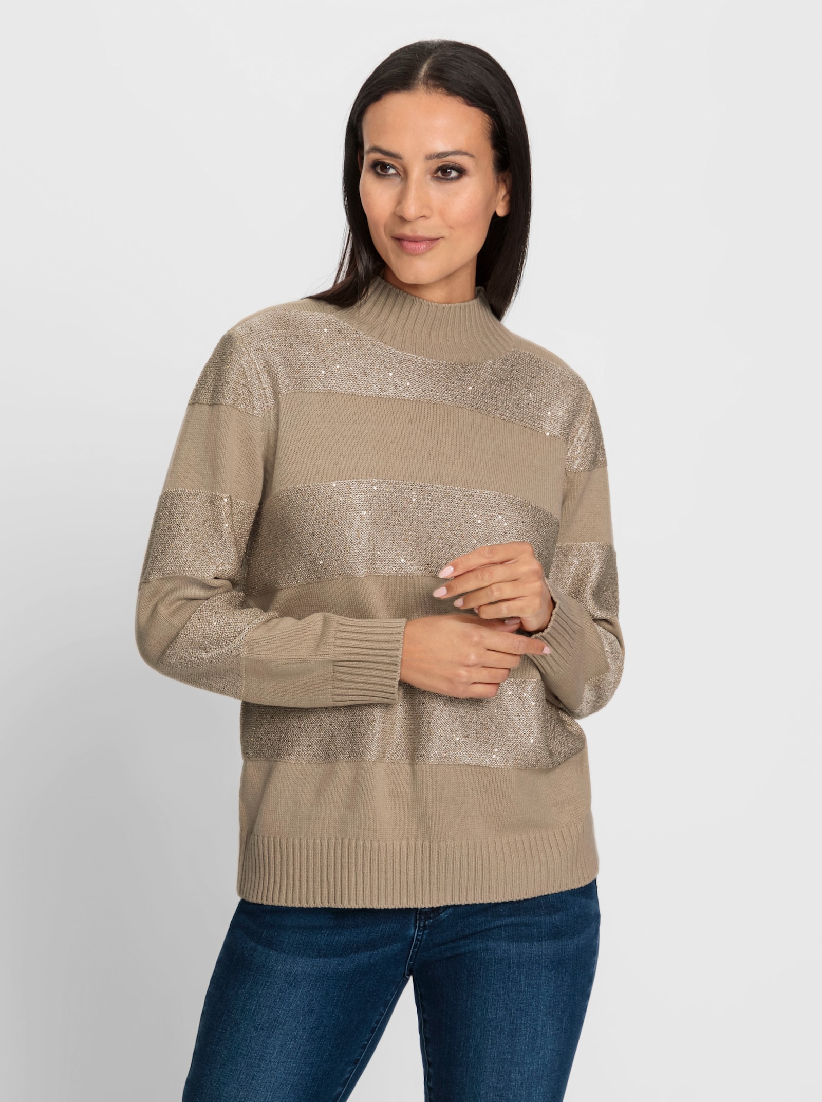 heine Pull à col montant avec fil pailleté - beige